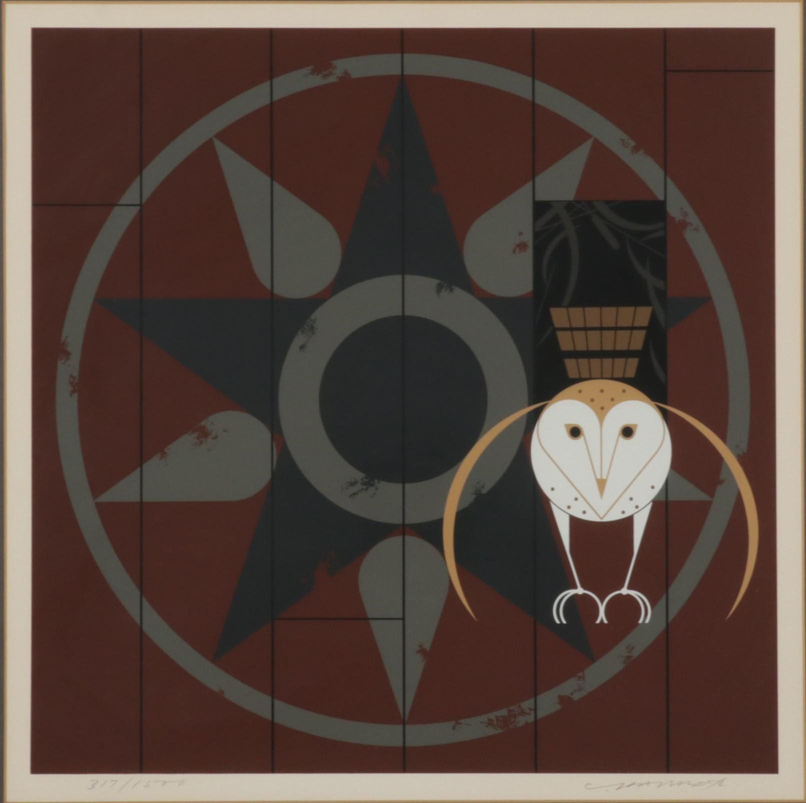 Charley Harper Barn Owl Serigraph "Hexit," 1980
