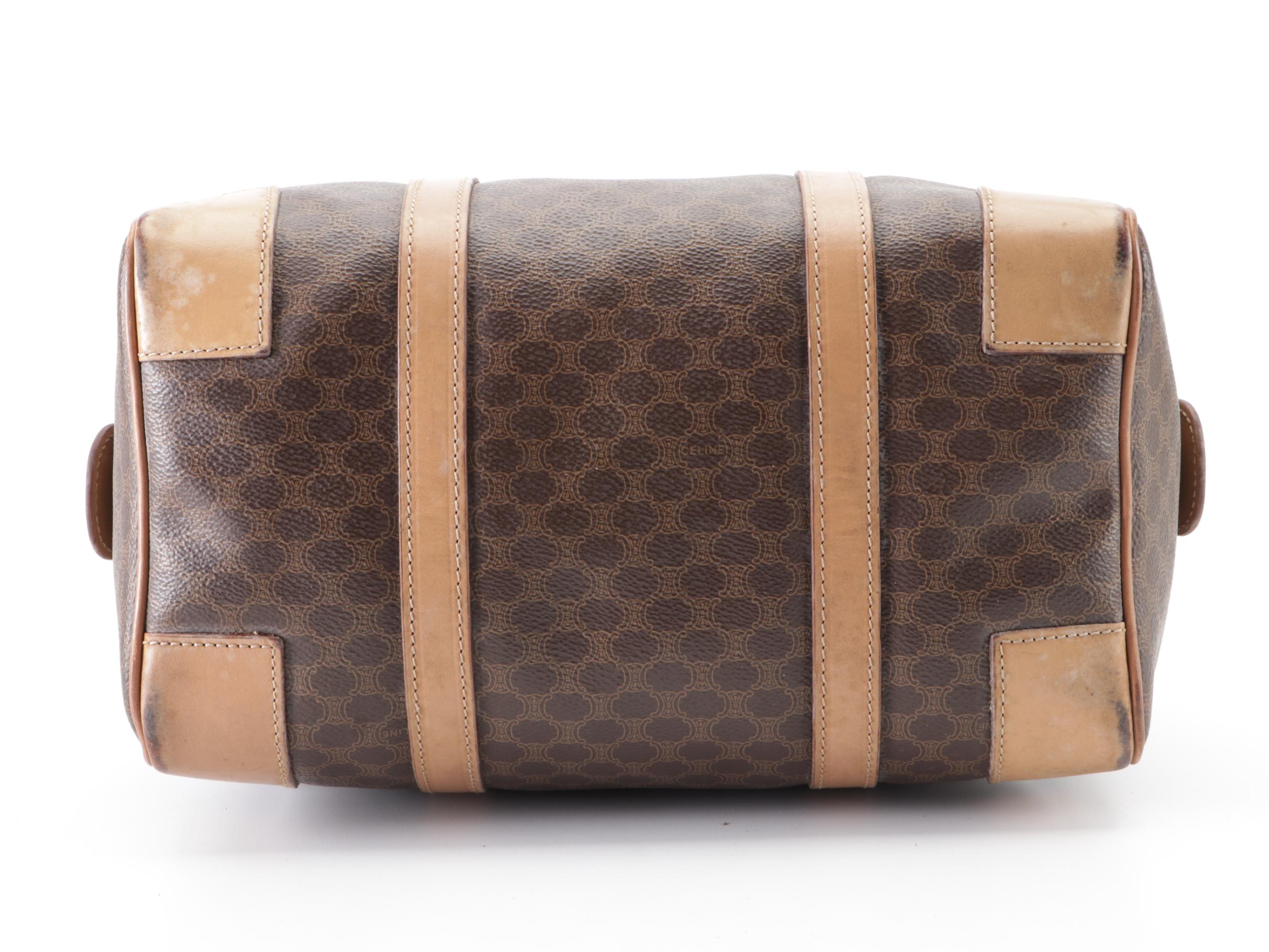 Celine Small Boston Bag in Macadam Coated Canvas and Leather