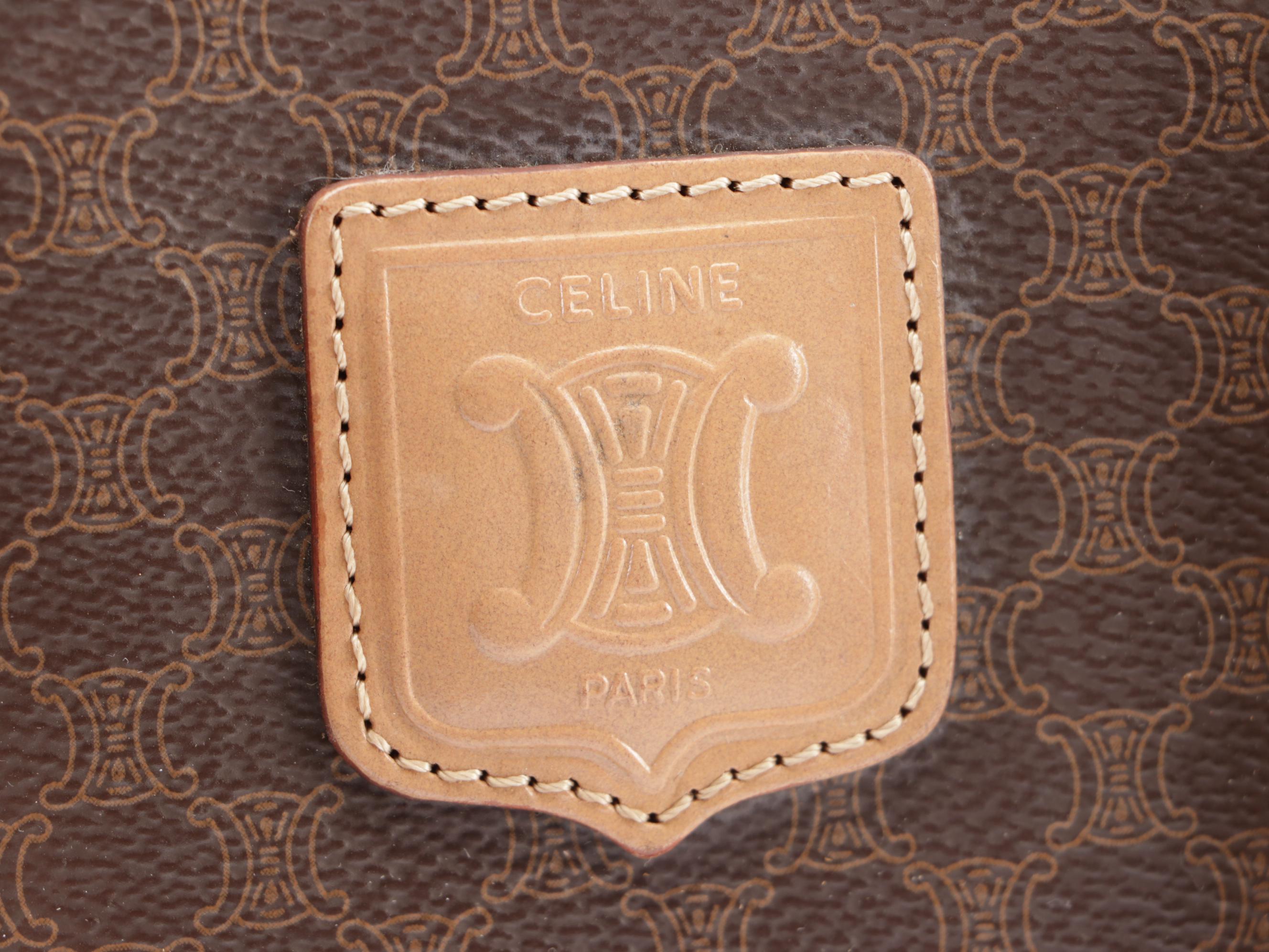 Celine Small Boston Bag in Macadam Coated Canvas and Leather