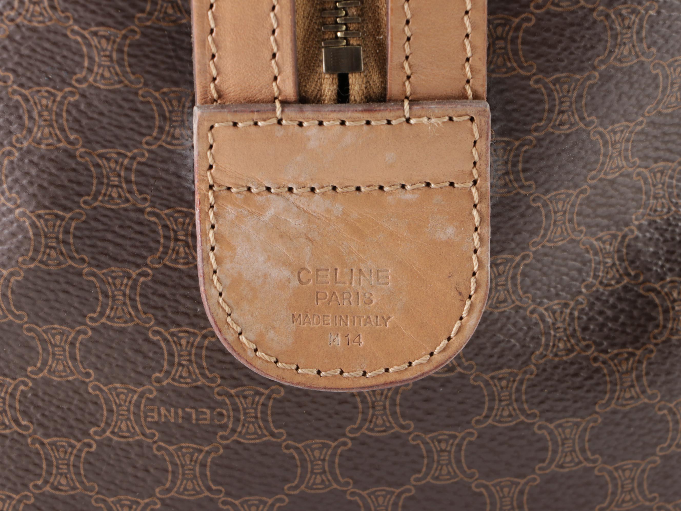 Celine Small Boston Bag in Macadam Coated Canvas and Leather