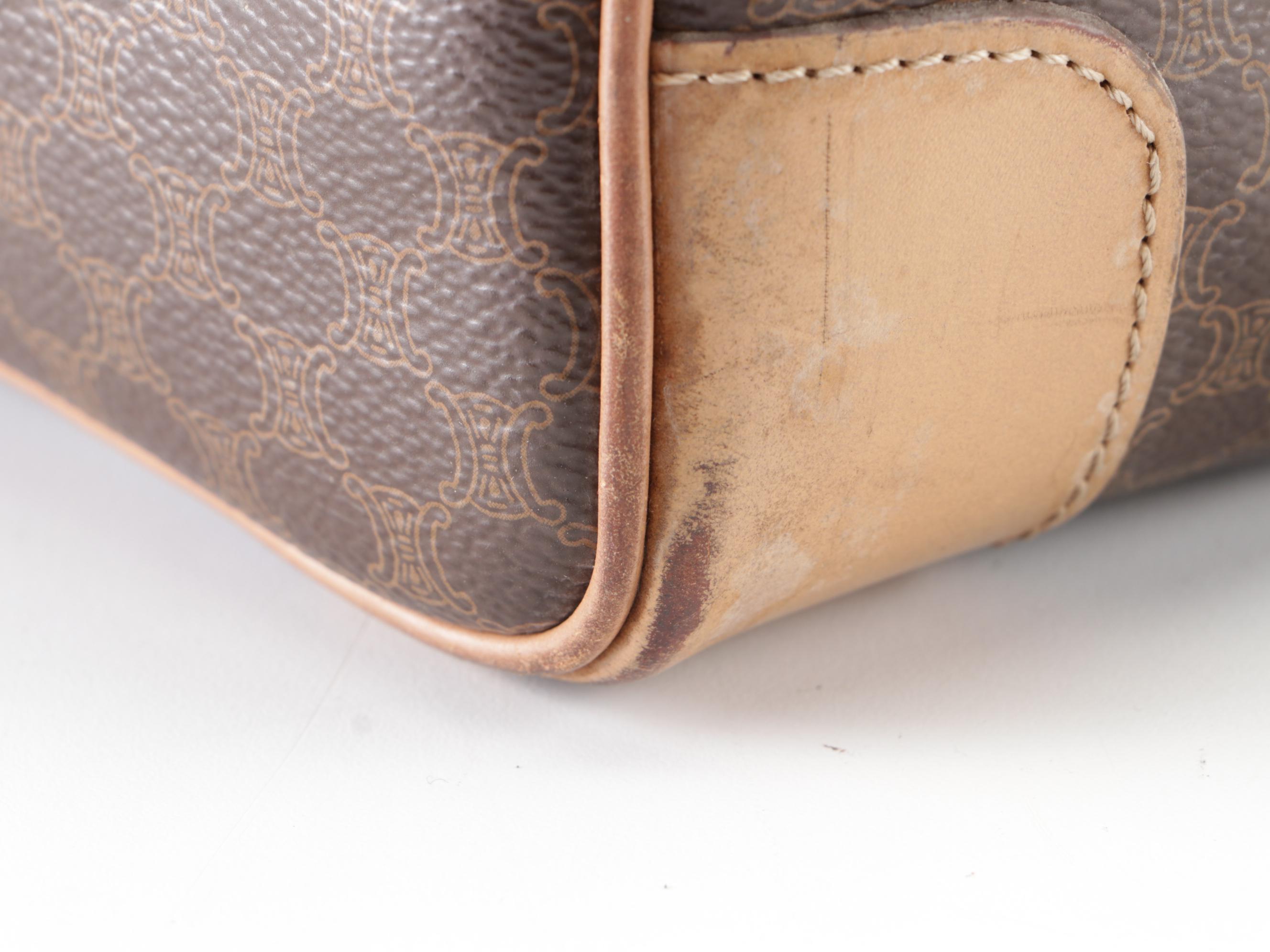 Celine Small Boston Bag in Macadam Coated Canvas and Leather