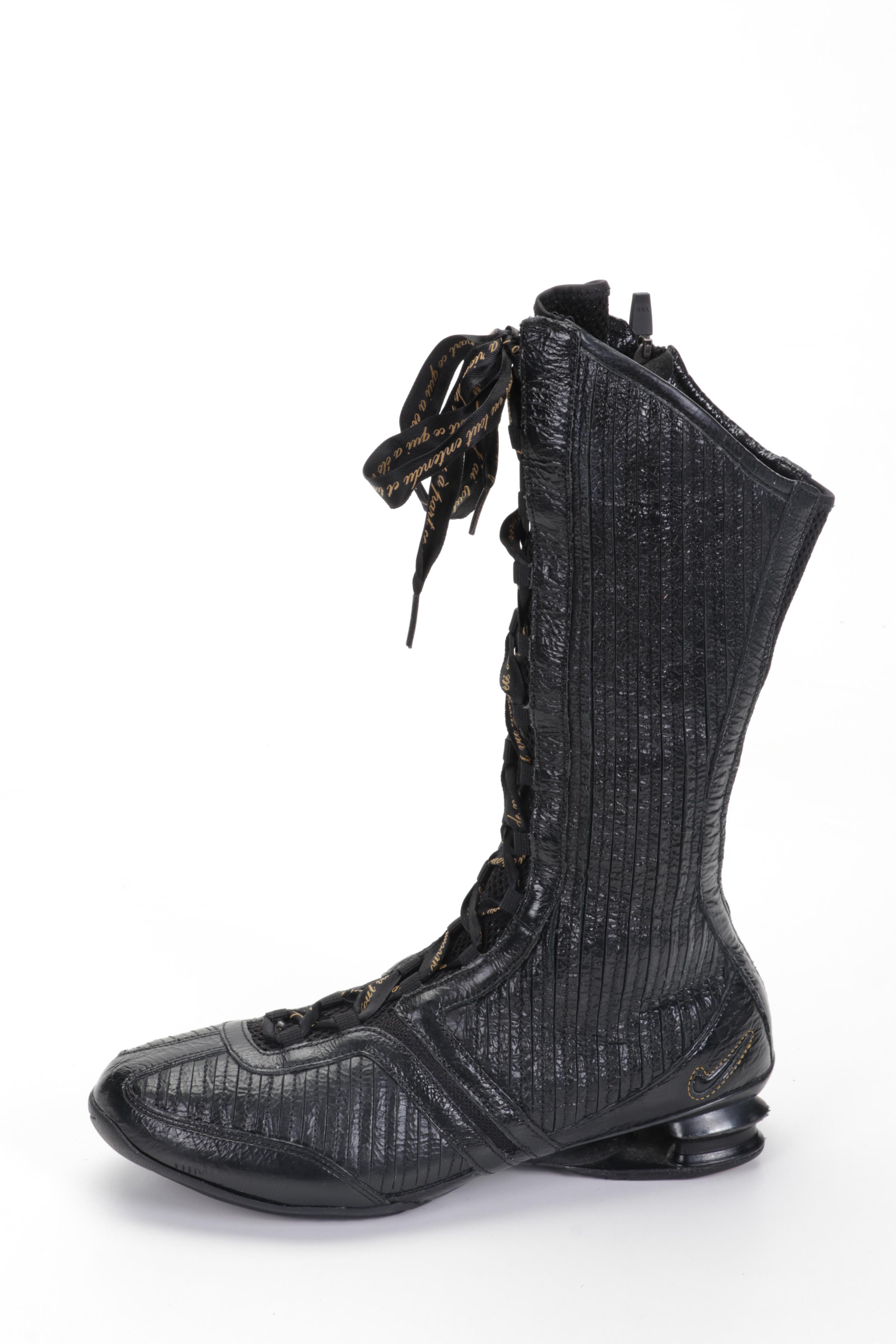 Nike Black Patent Leather and Mesh Calf Boots
