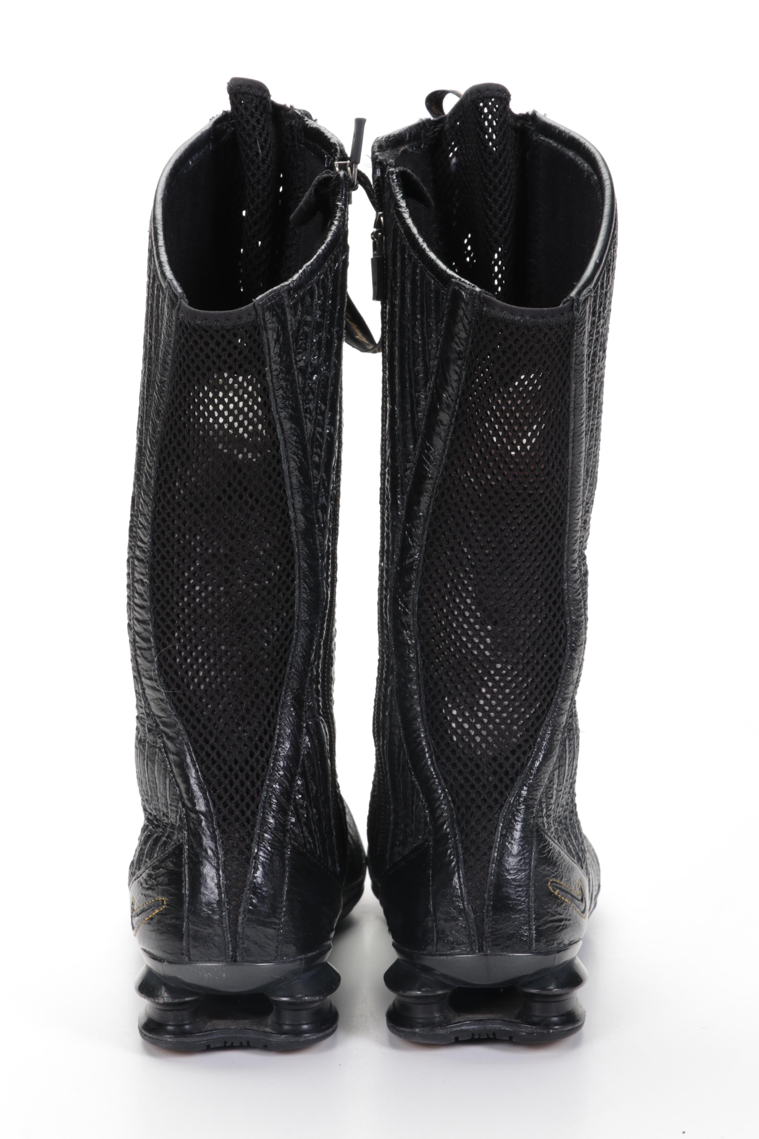 Nike Black Patent Leather and Mesh Calf Boots