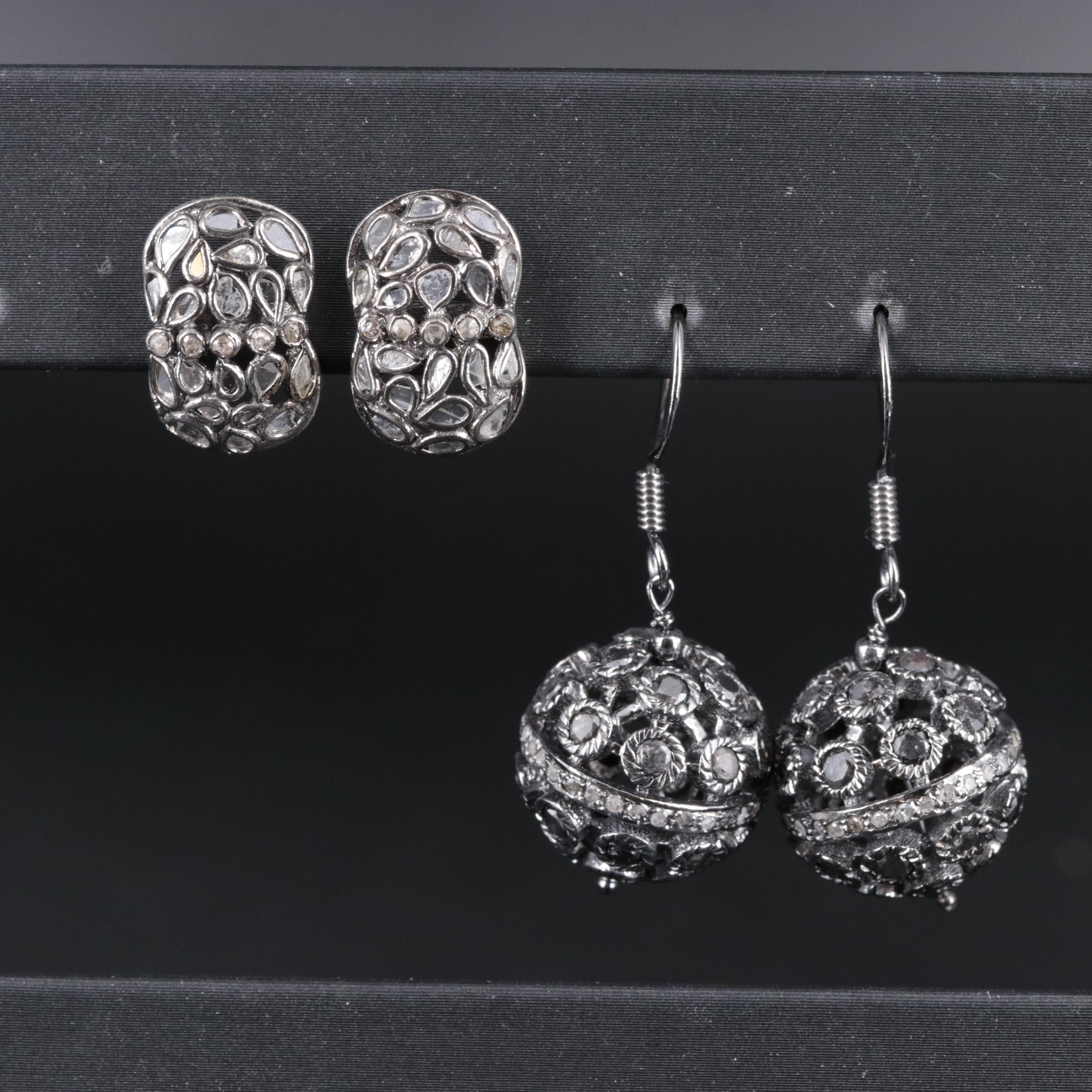 2-Piece Sterling Diamond Dangle and Stud Earrings Set