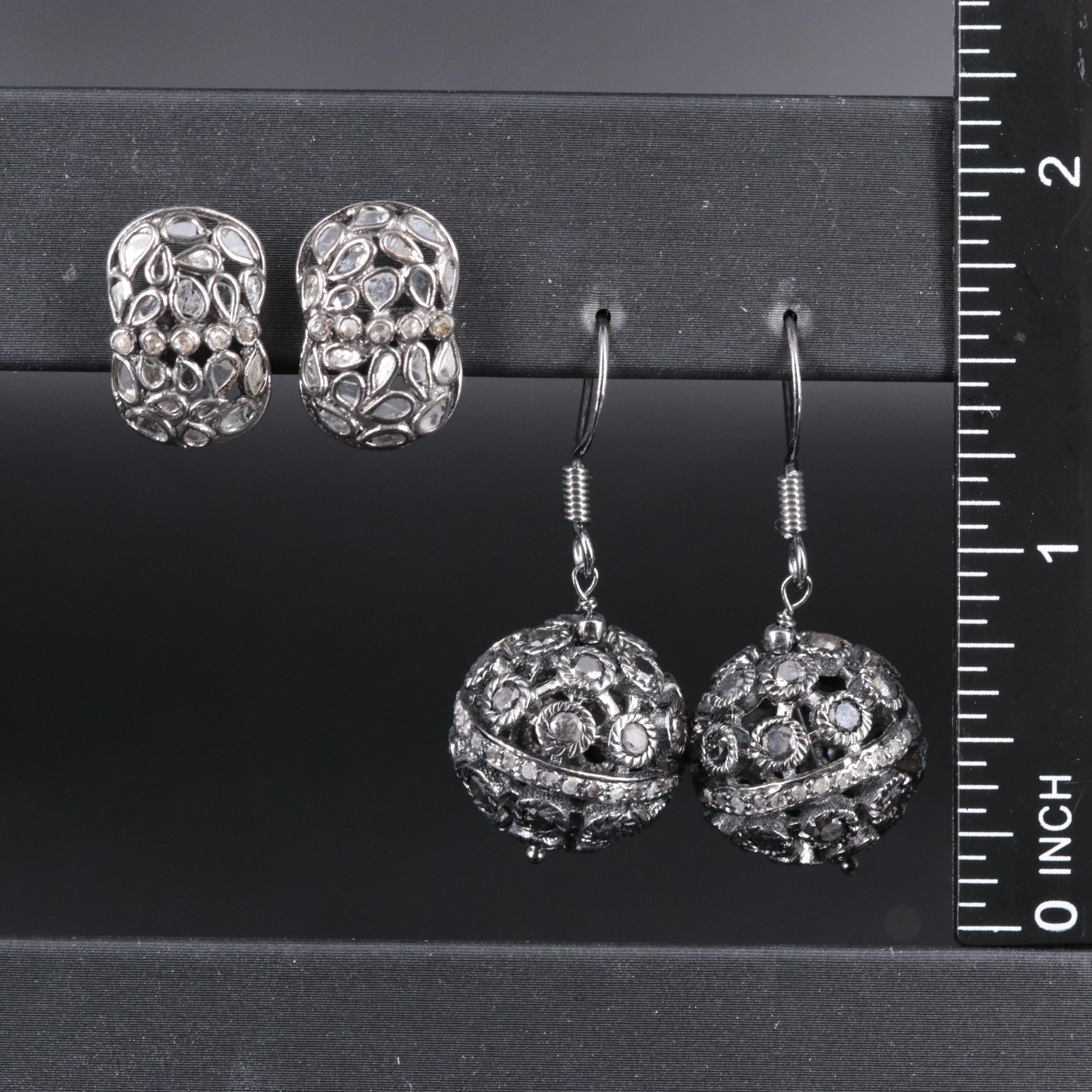 2-Piece Sterling Diamond Dangle and Stud Earrings Set