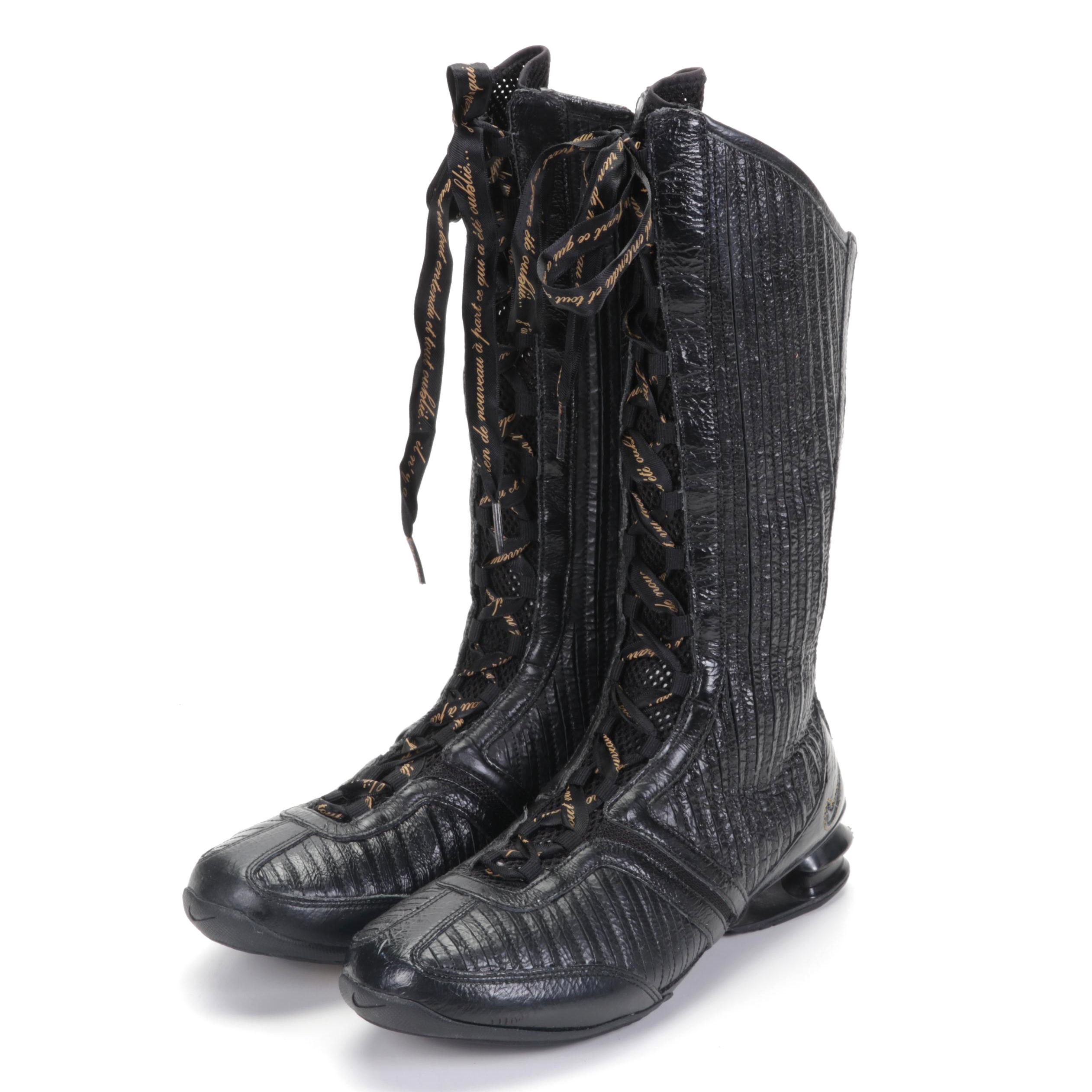 Nike Black Patent Leather and Mesh Calf Boots