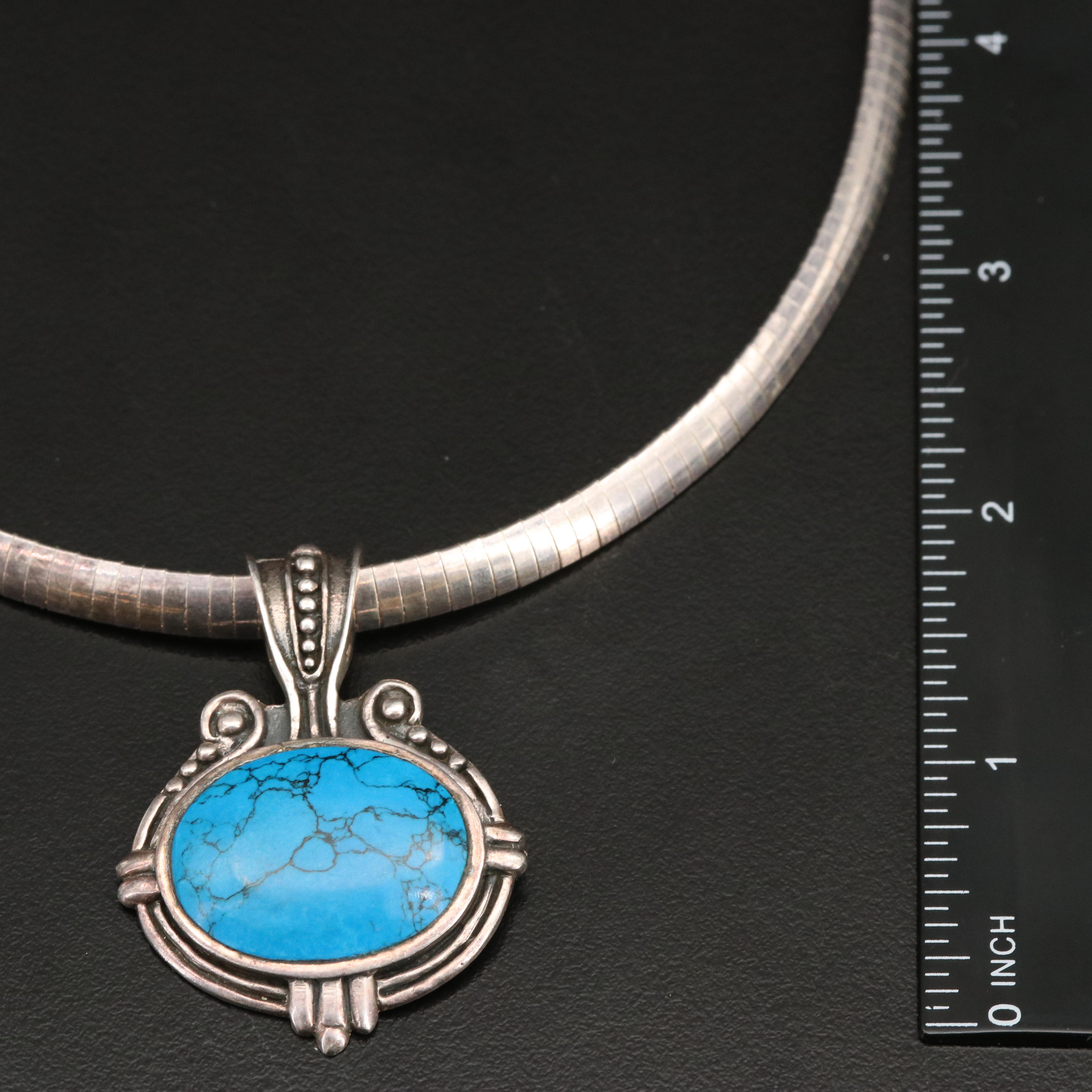 Sterling and 950 Silver Pendant Necklace Including Malachite and Sugilite