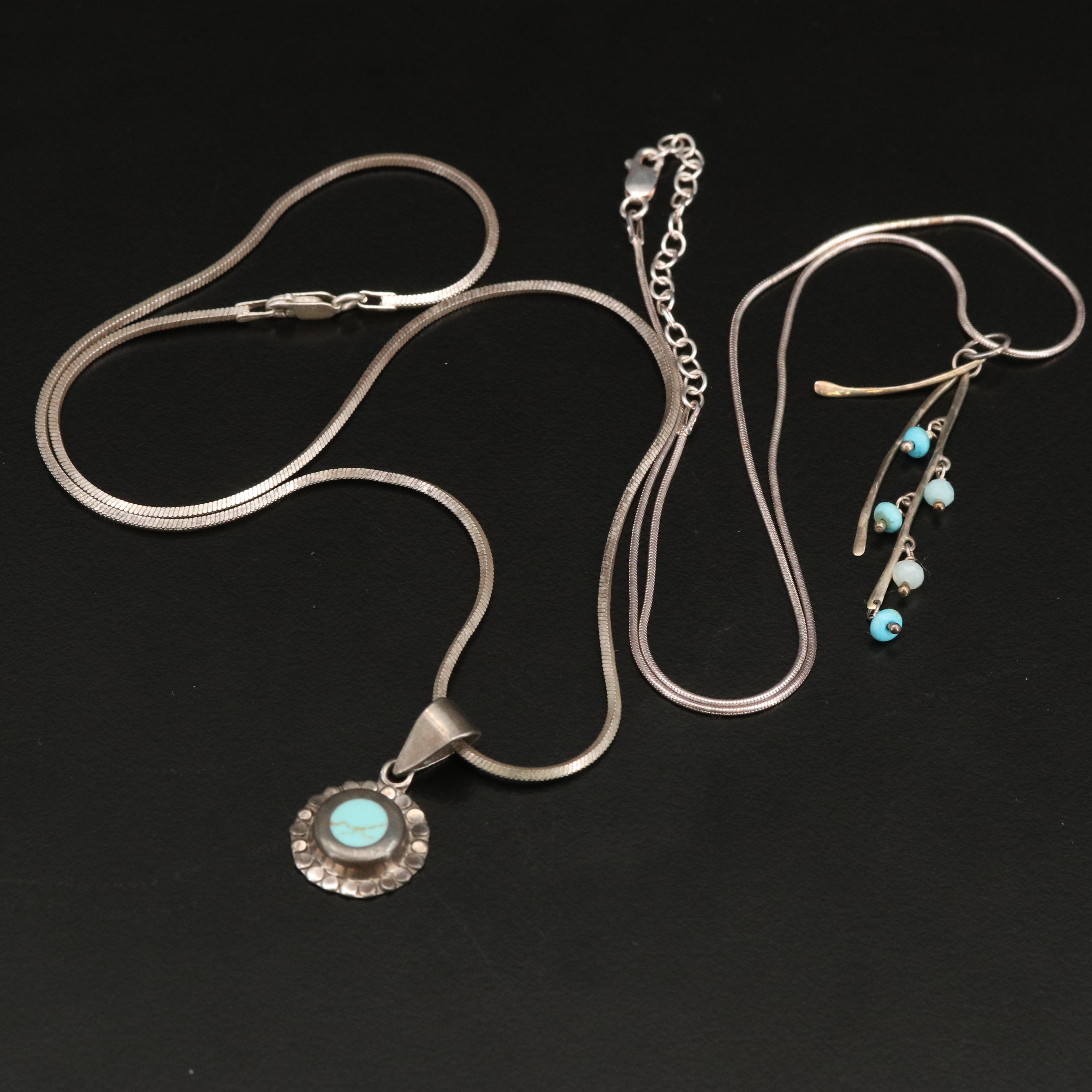 Sterling and 950 Silver Pendant Necklace Including Malachite and Sugilite