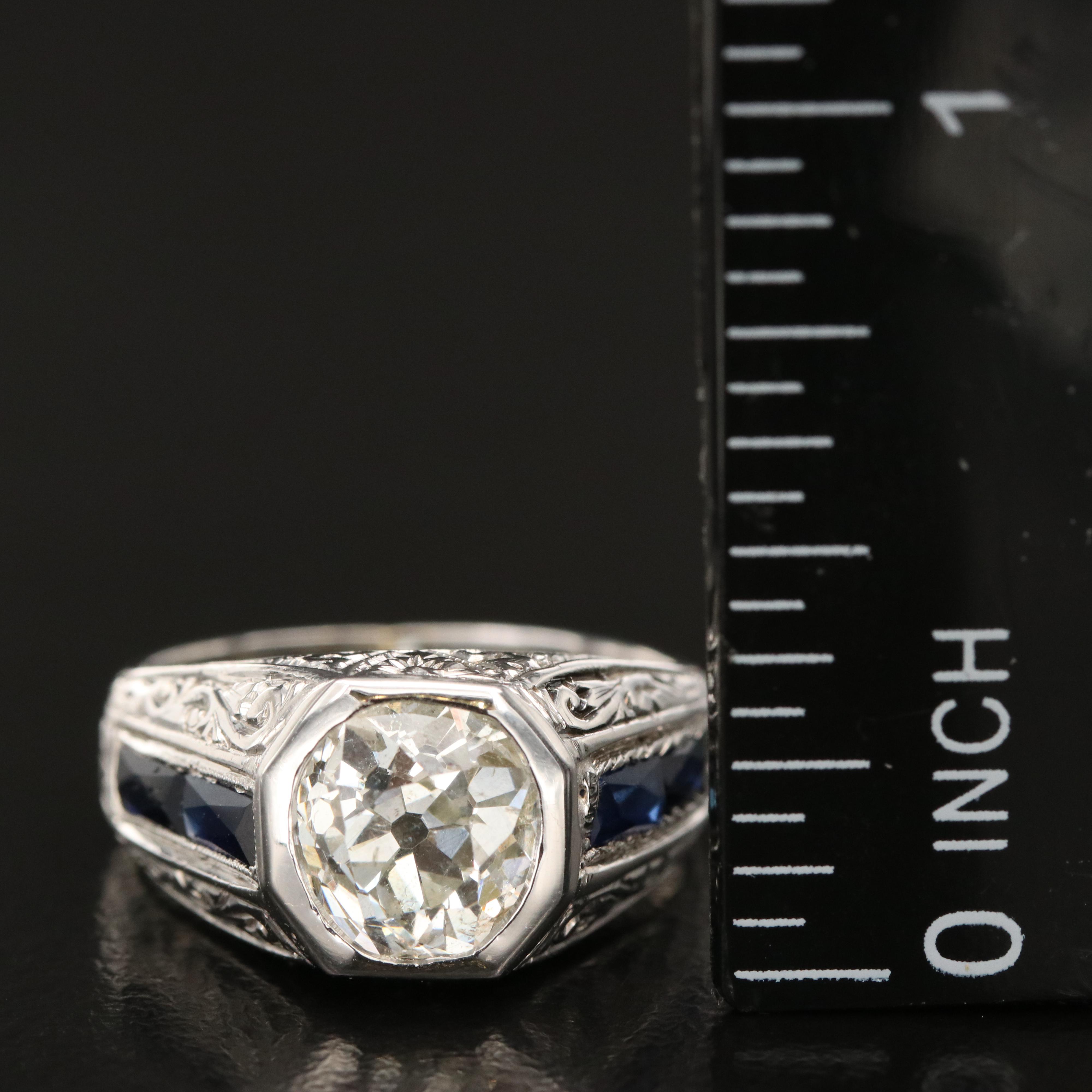 Antique 18K 1.90 CT Diamond and Sapphire Ring with GIA Report