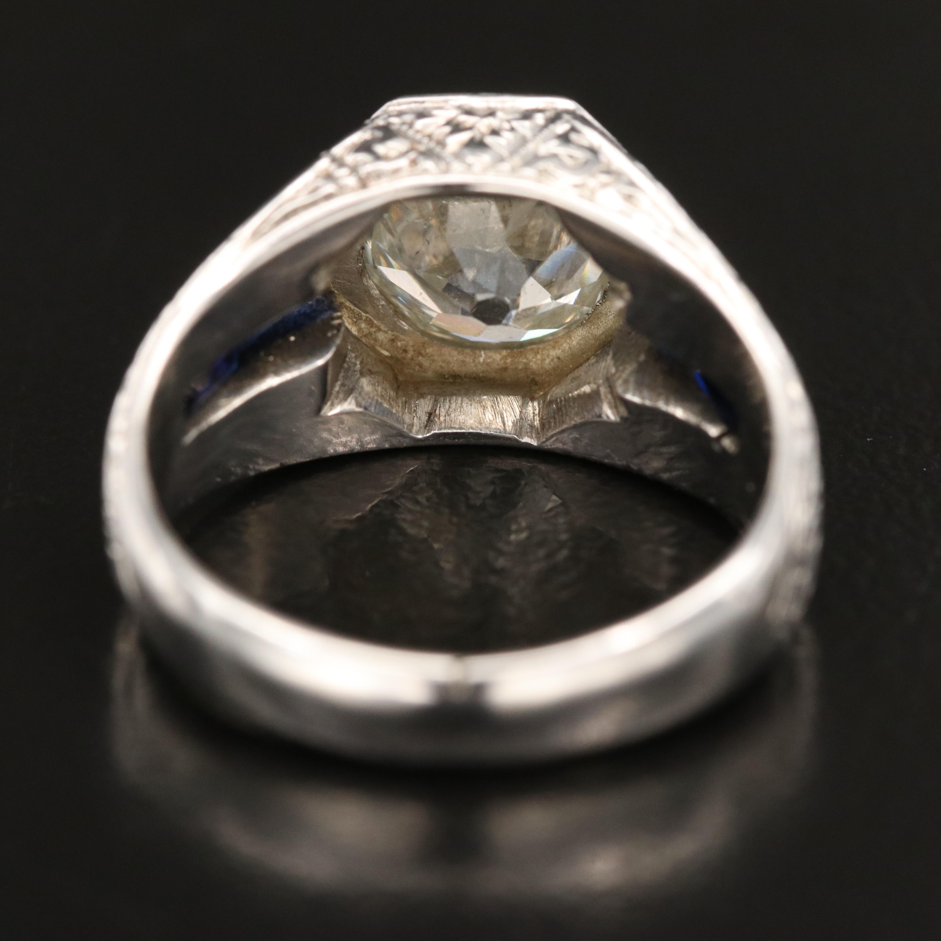 Antique 18K 1.90 CT Diamond and Sapphire Ring with GIA Report