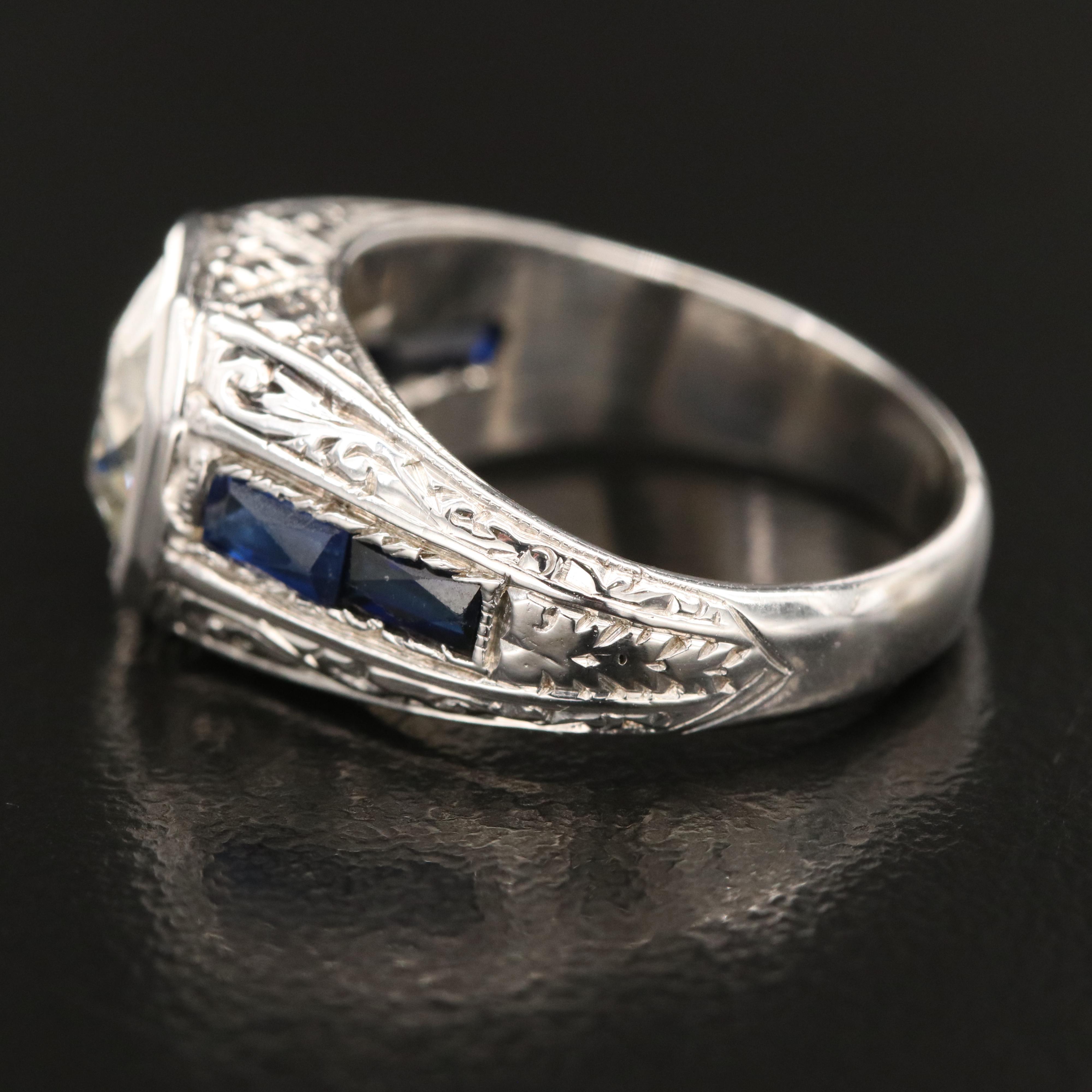 Antique 18K 1.90 CT Diamond and Sapphire Ring with GIA Report