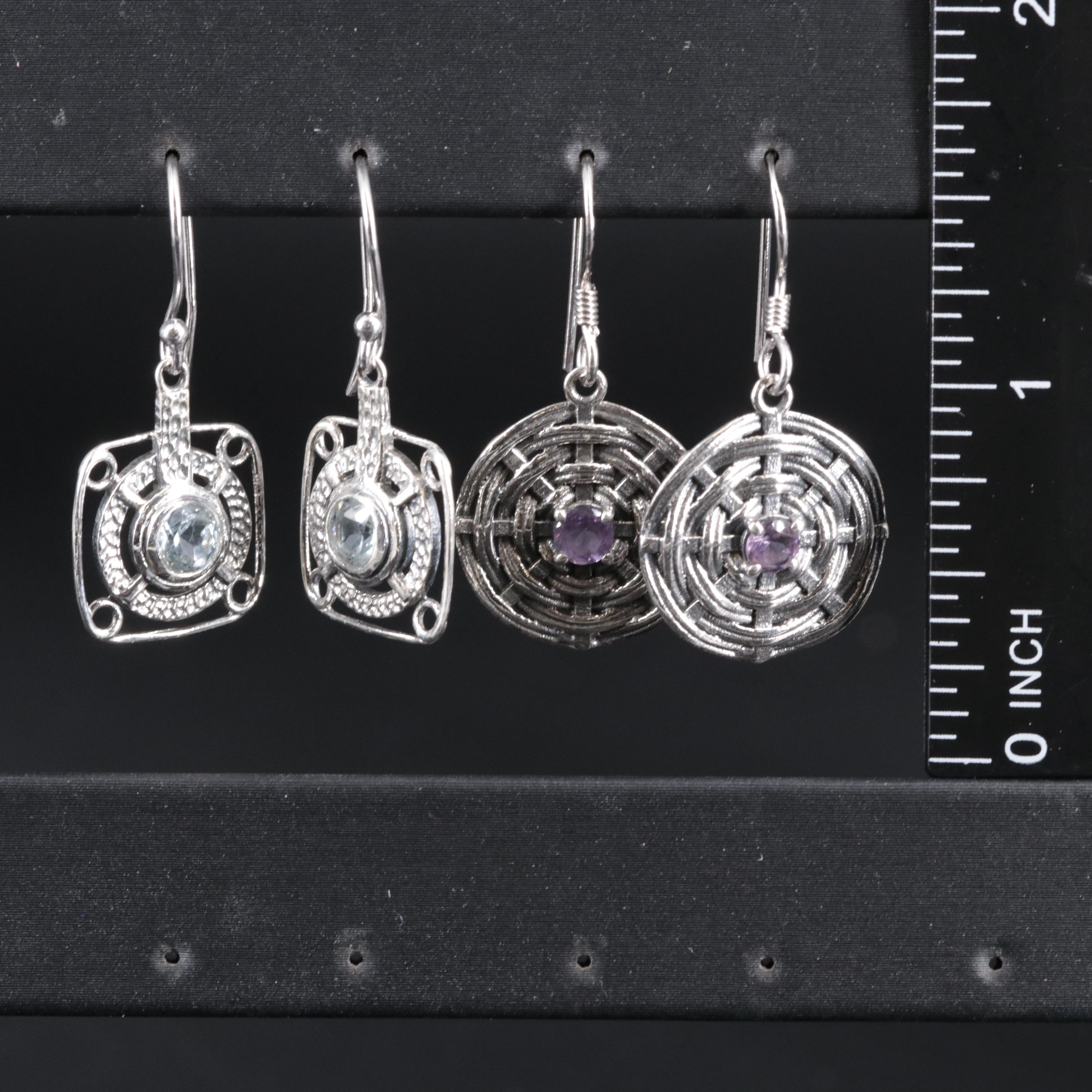2-Piece Sterling Dangle Earrings Set Featuring Amethyst and Topaz