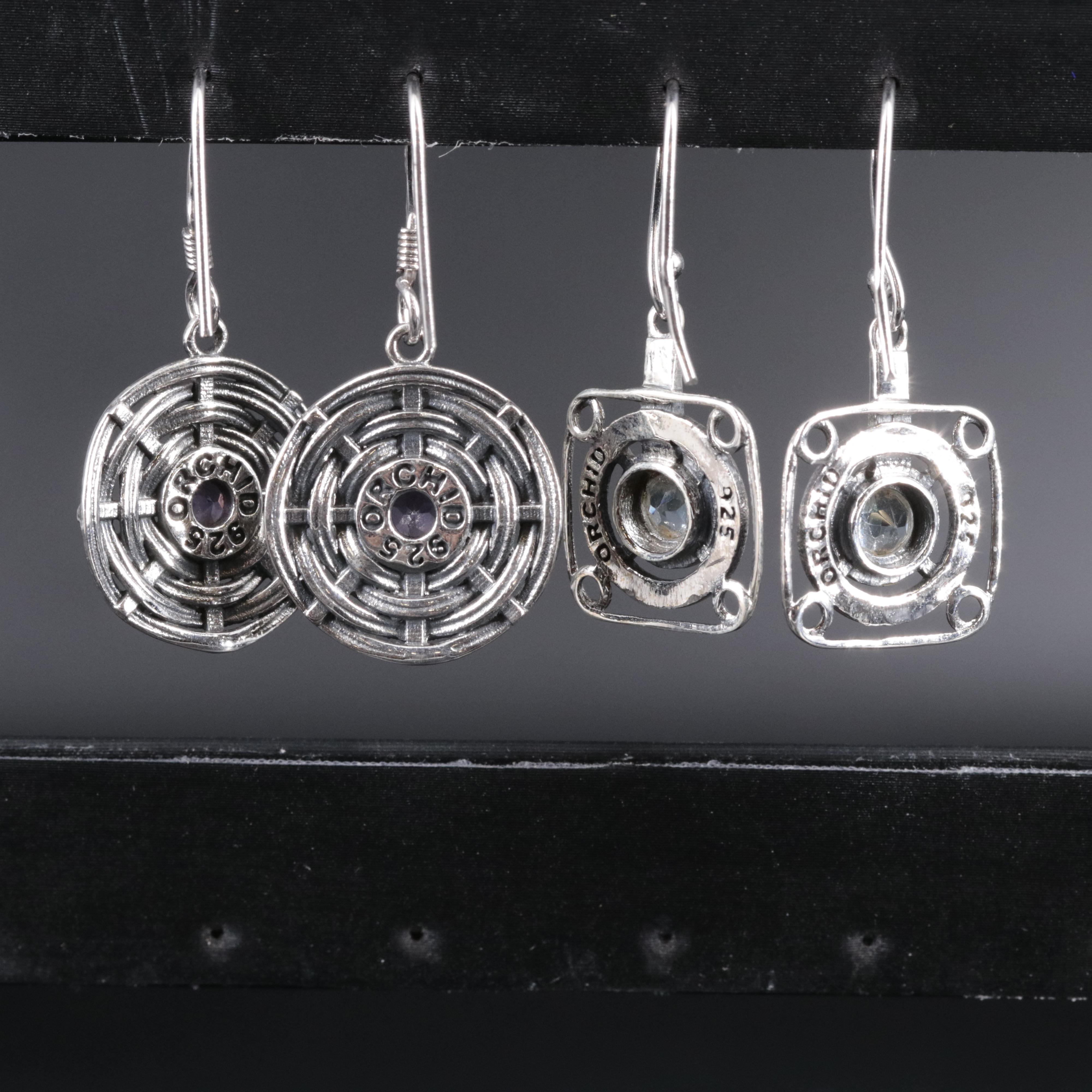 2-Piece Sterling Dangle Earrings Set Featuring Amethyst and Topaz