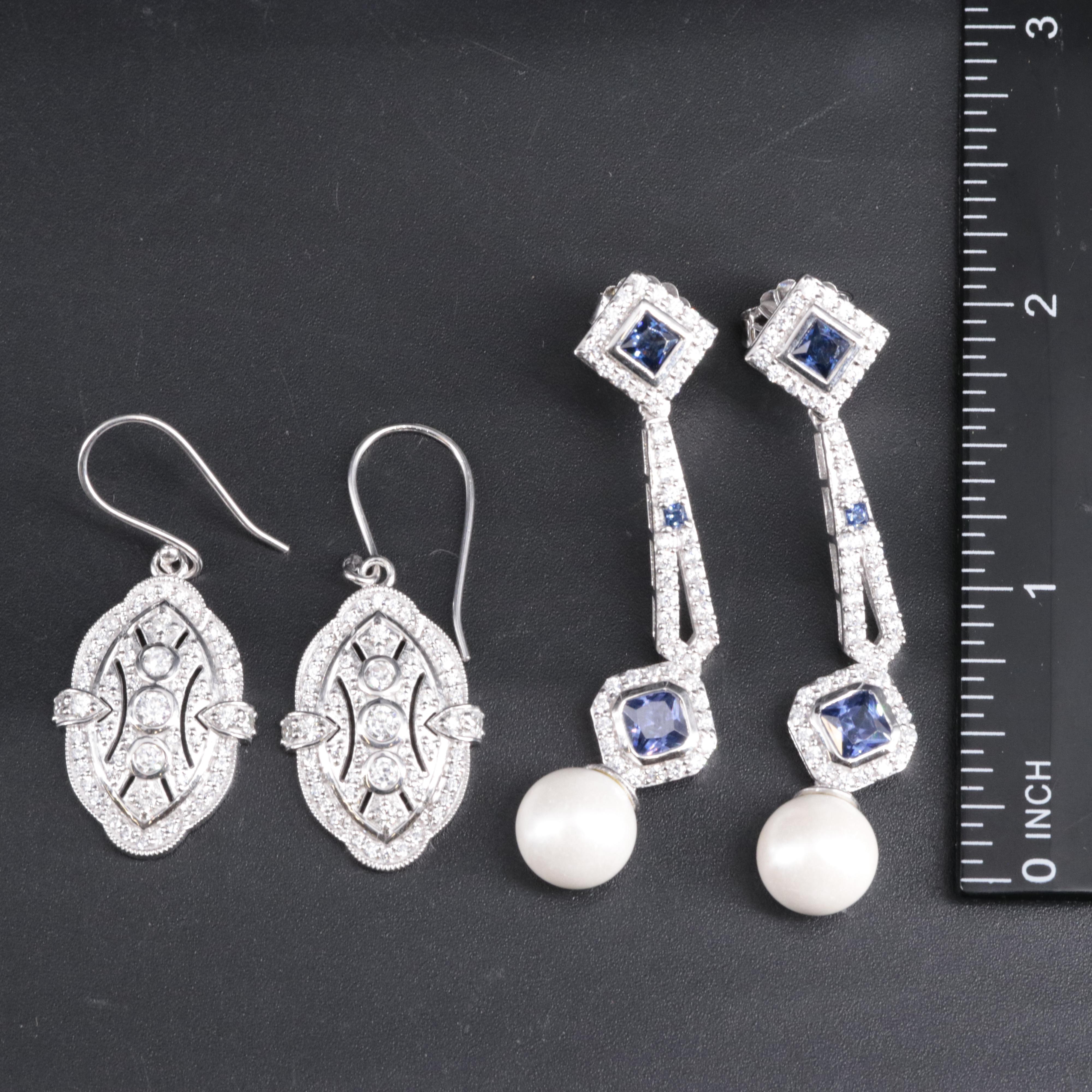 2-Piece Sterling Earrings Set Featuring Cubic Zirconia, Tanzanite, and Pearl