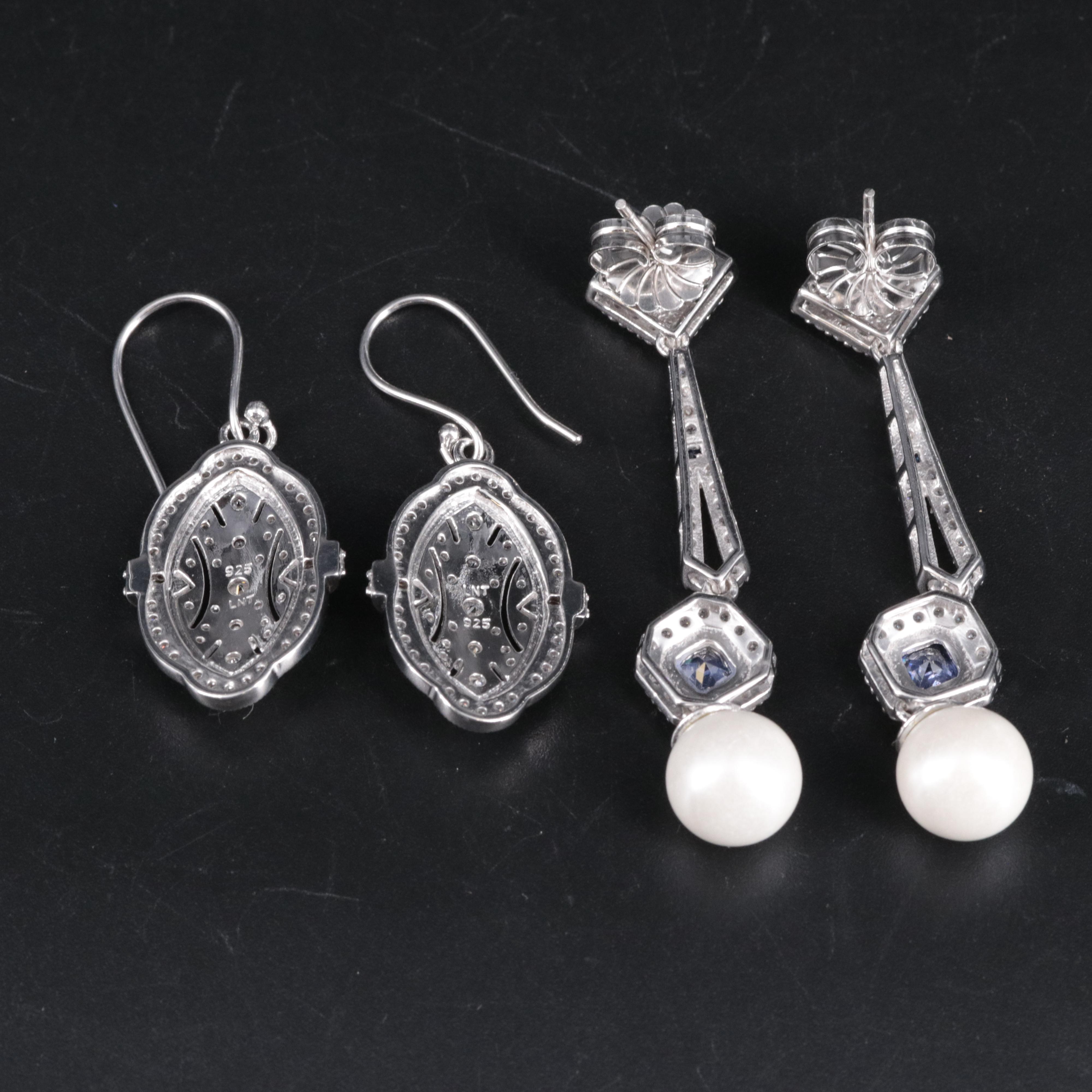 2-Piece Sterling Earrings Set Featuring Cubic Zirconia, Tanzanite, and Pearl
