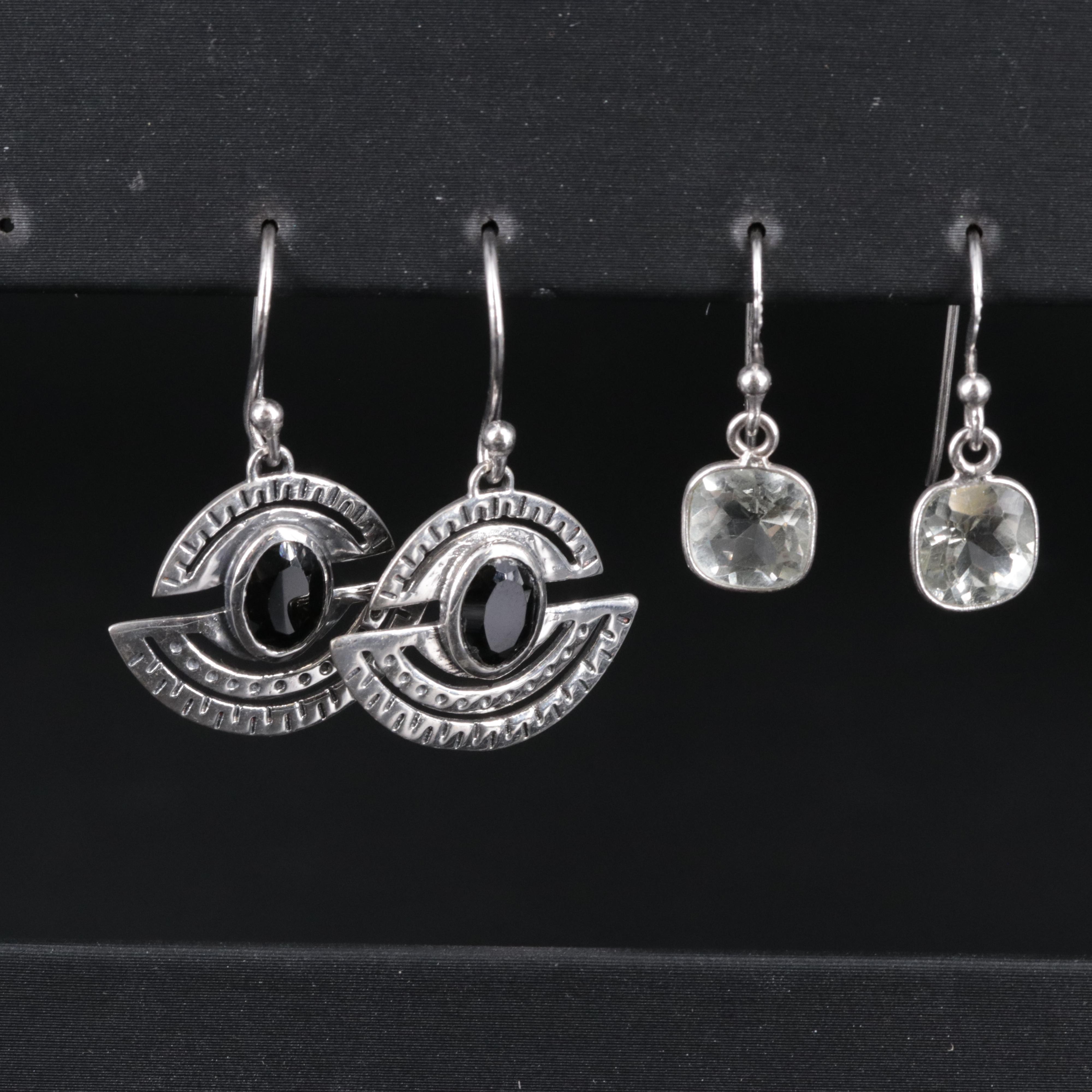 2-Piece Sterling Dangle Earrings Set Featuring Sapphire