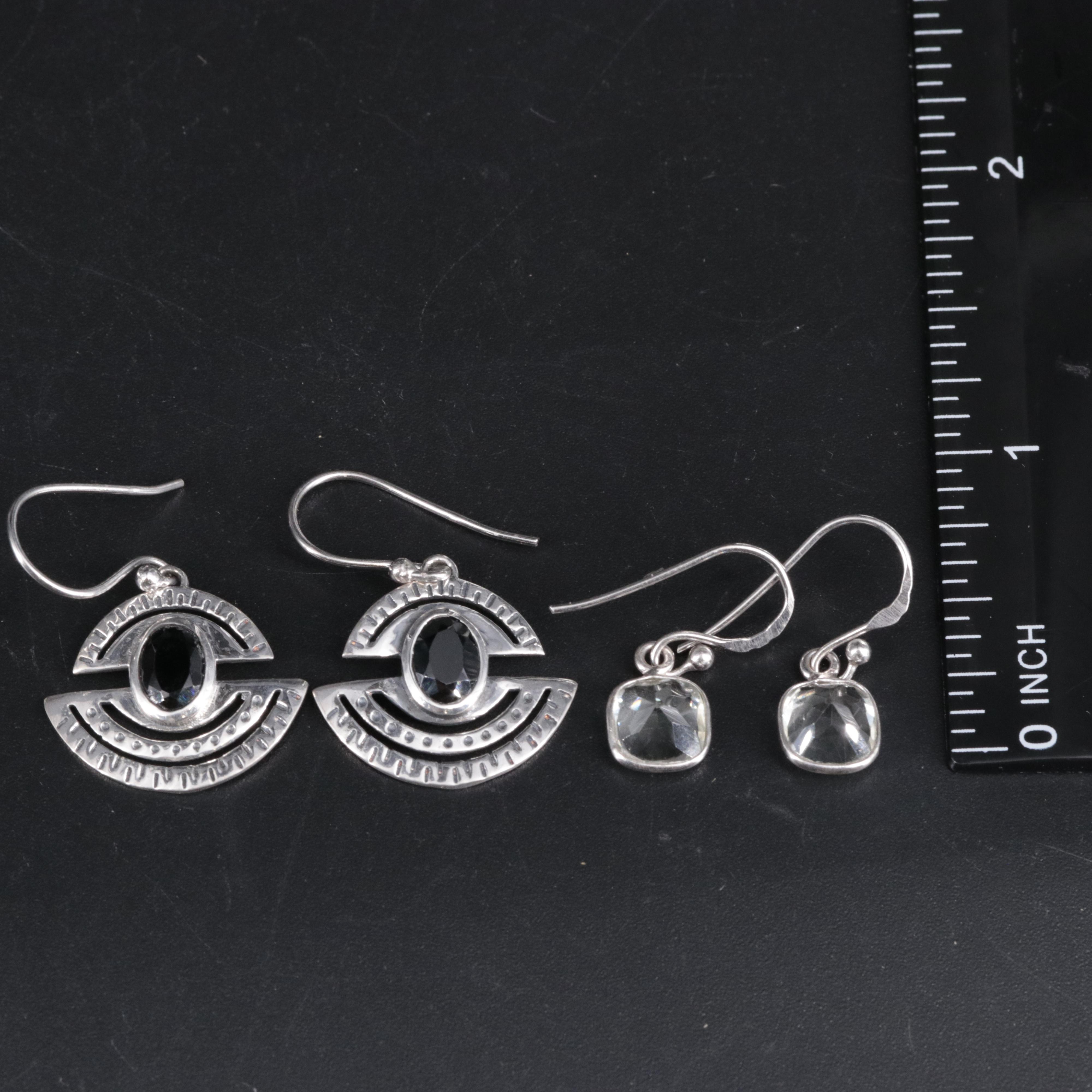 2-Piece Sterling Dangle Earrings Set Featuring Sapphire