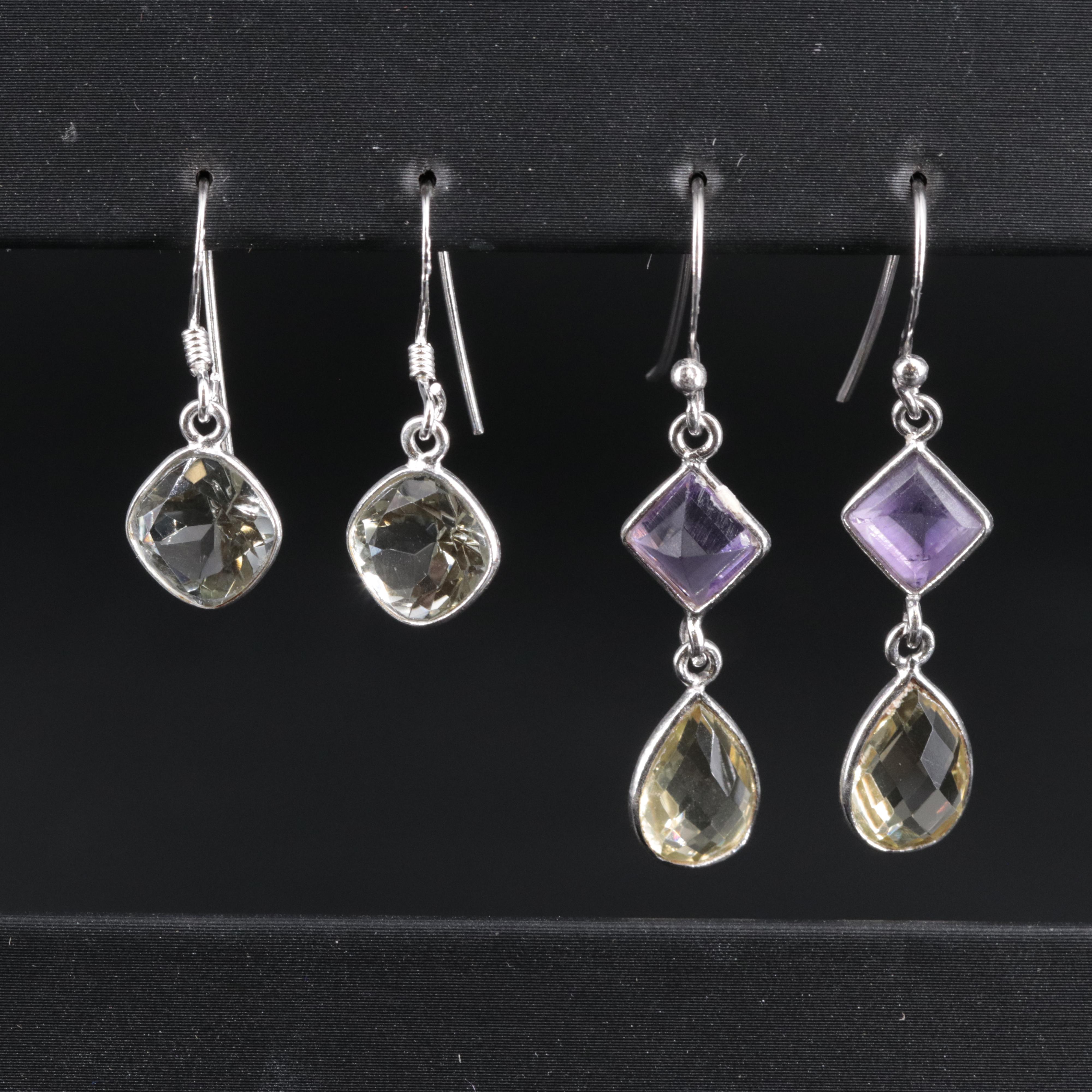 2-Piece Sterling Drop and Dangle Earrings Set Featuring Amethyst