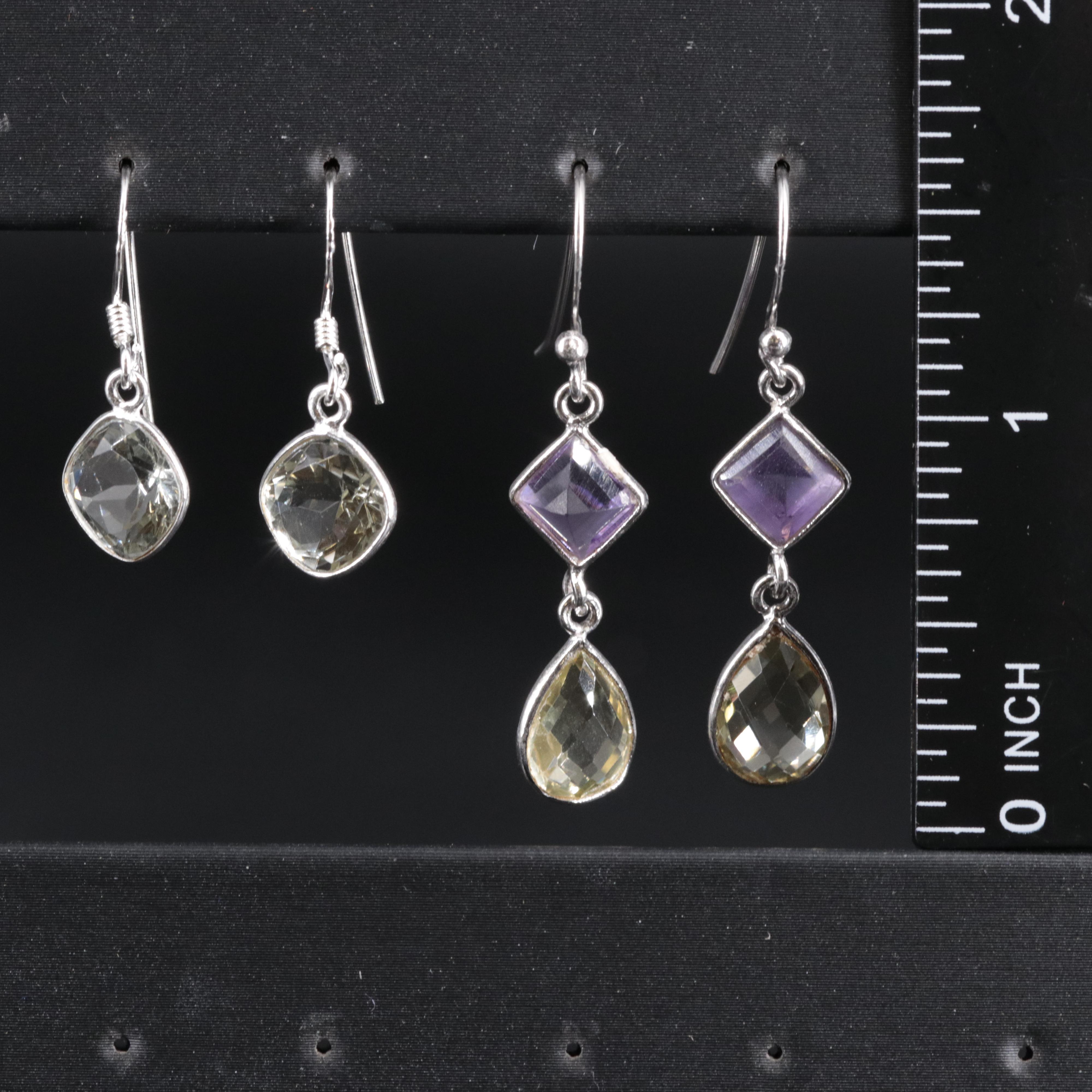 2-Piece Sterling Drop and Dangle Earrings Set Featuring Amethyst