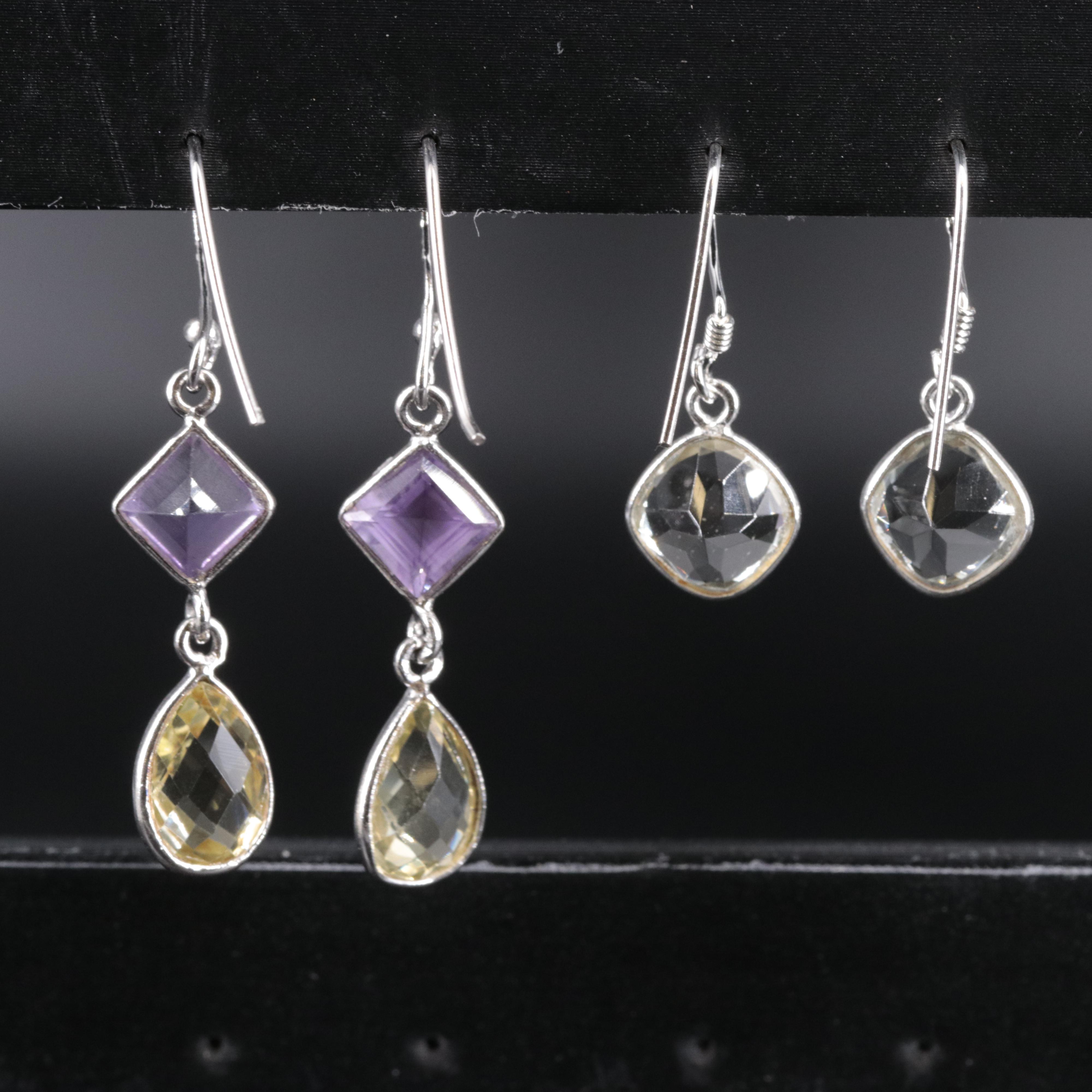 2-Piece Sterling Drop and Dangle Earrings Set Featuring Amethyst