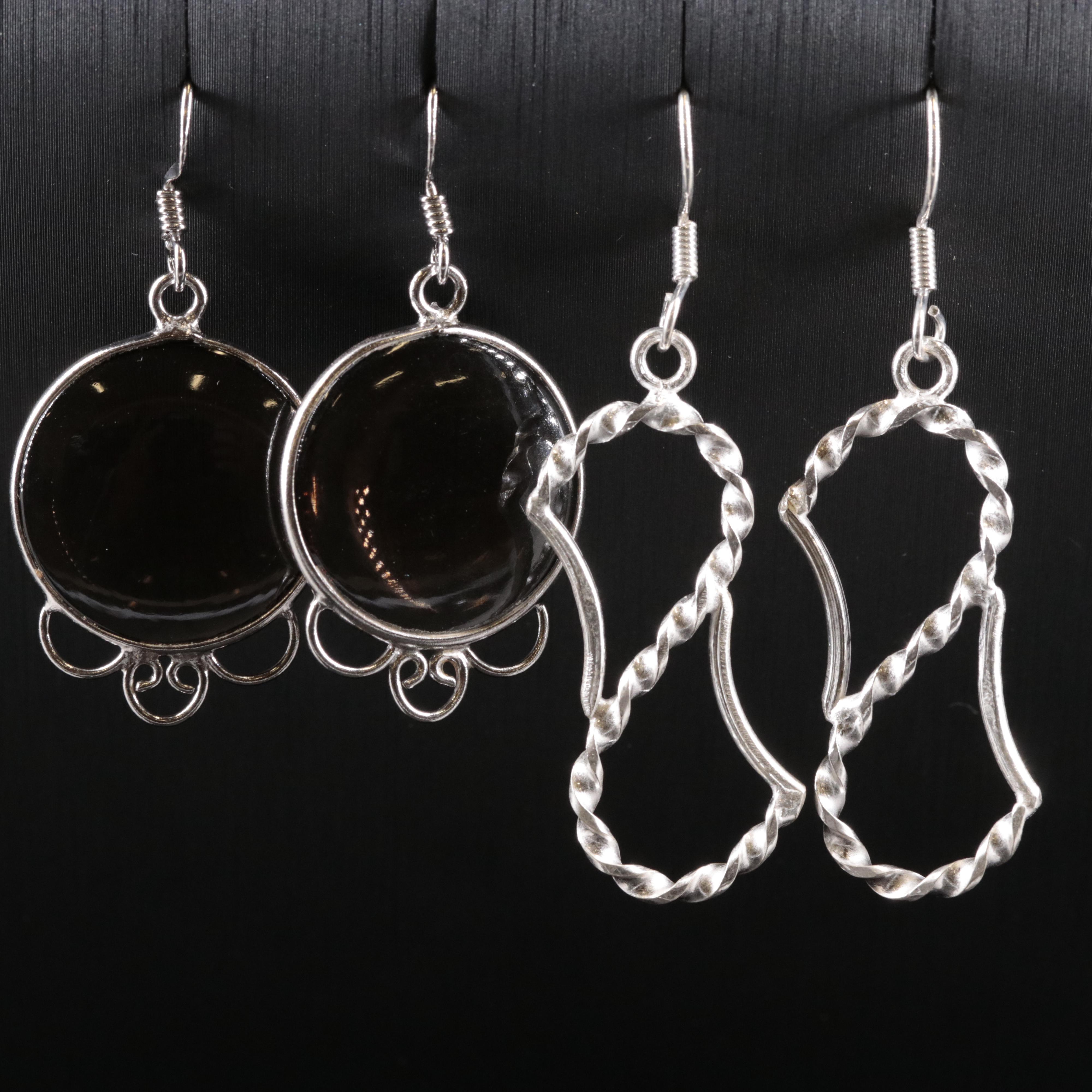2-Piece Sterling Dangle Earrings Set Featuring Smoky Quartz