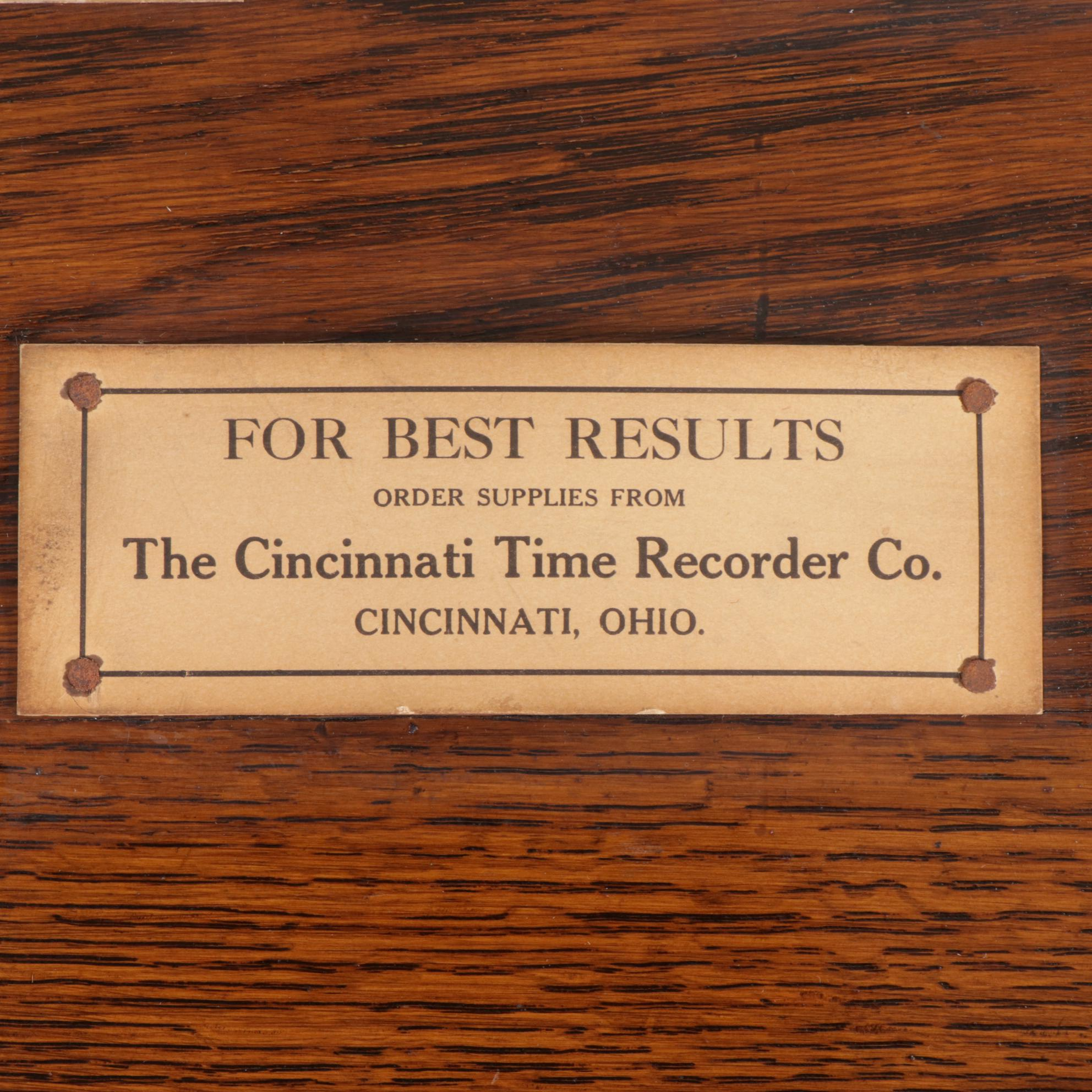 Cincinnati Time Recorder Co. Oak Tape System Clock, circa 1901