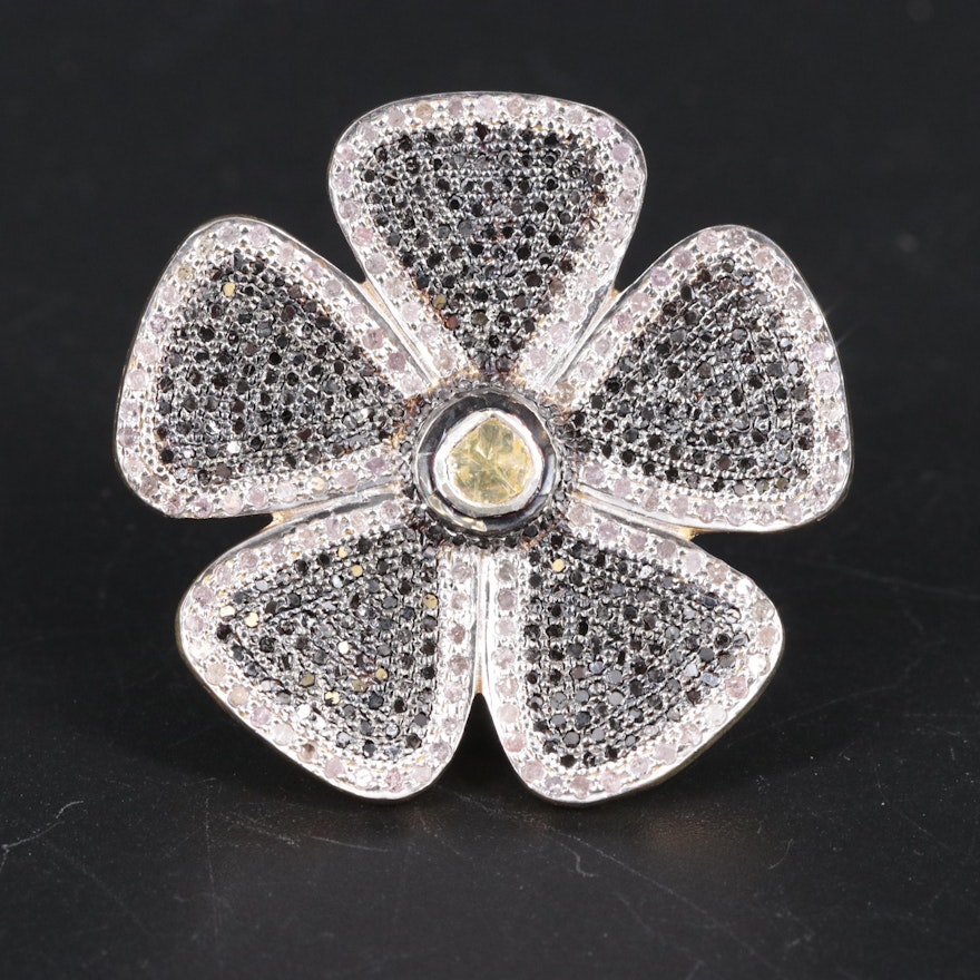 Sterling Gemstone Flower Ring
