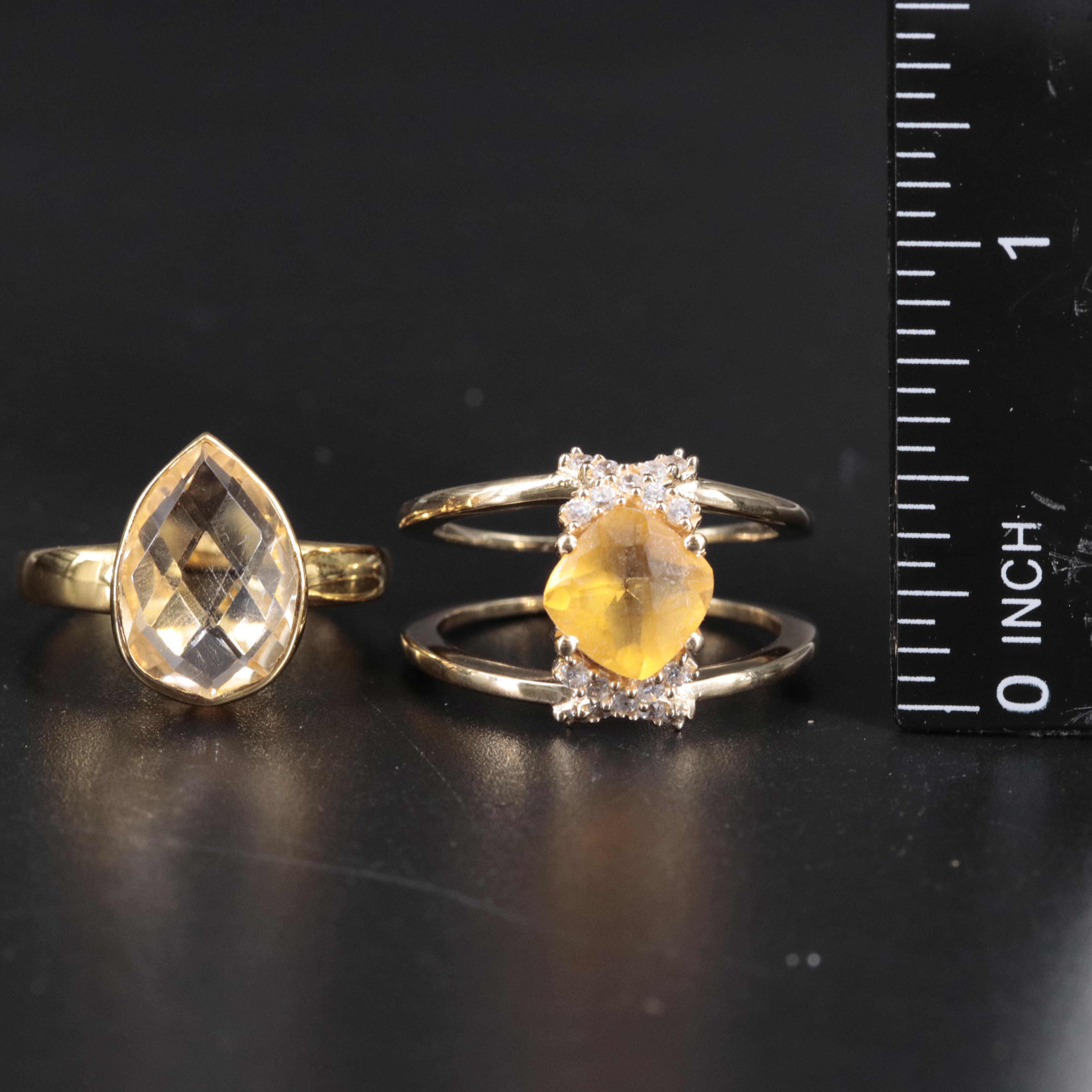 2-Piece Sterling Ring Set Featuring Citrine and Cubic Zirconia