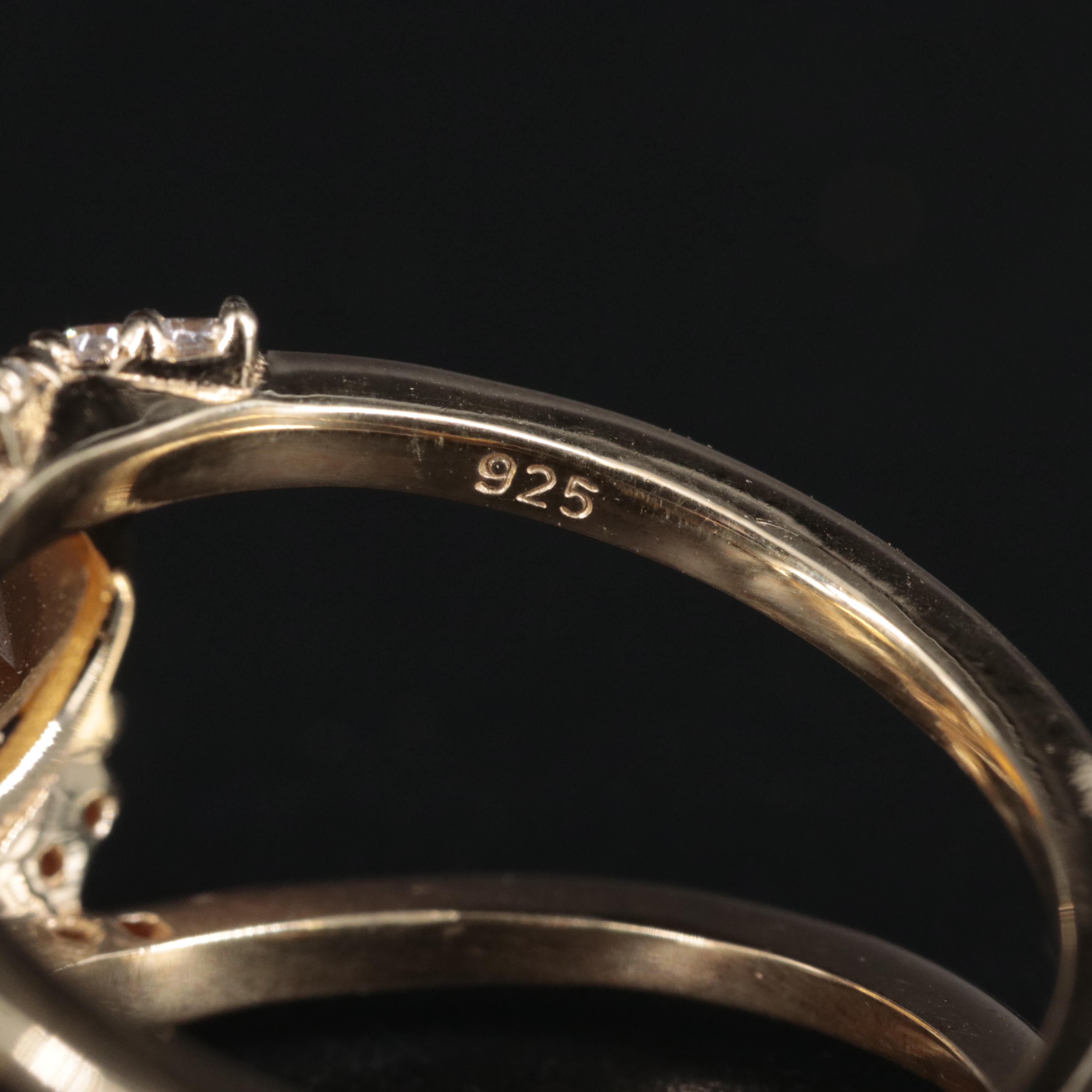 2-Piece Sterling Ring Set Featuring Citrine and Cubic Zirconia