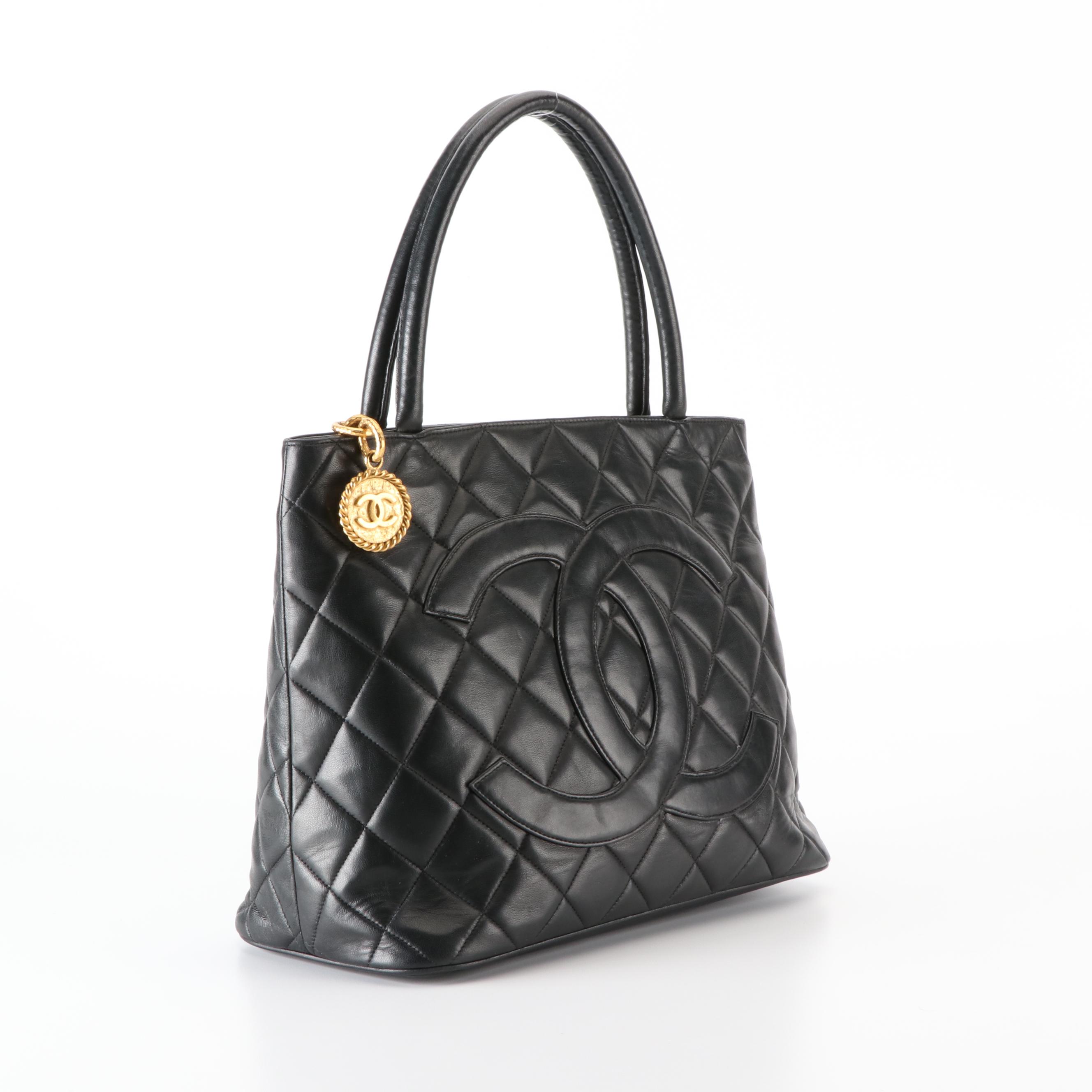 Chanel Medium Gold Medallion Tote in Quilted Black Lambskin Leather