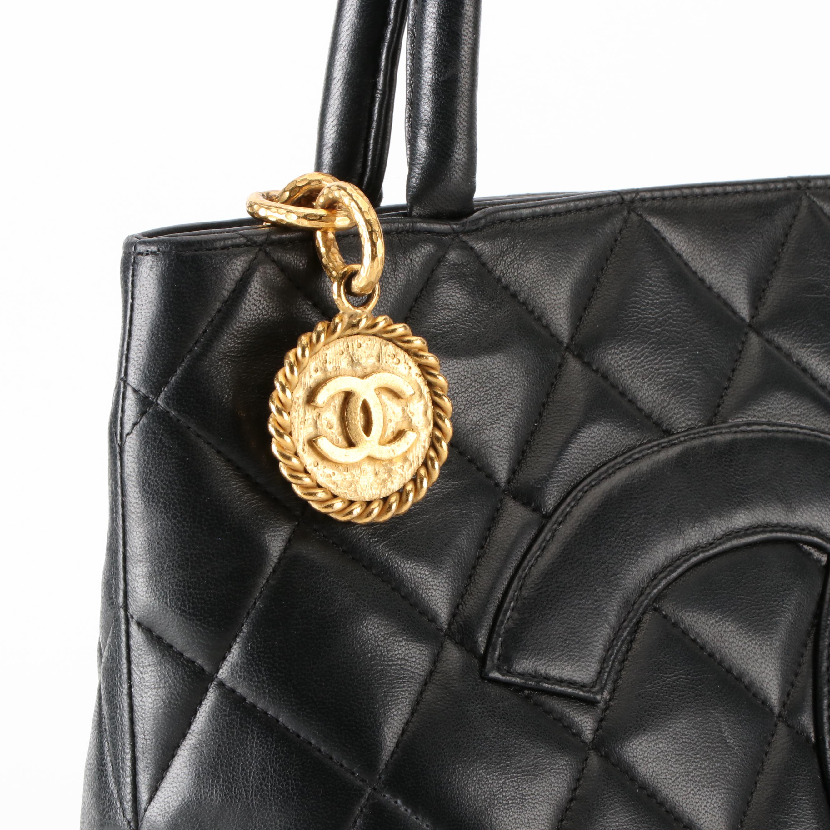 Chanel Medium Gold Medallion Tote in Quilted Black Lambskin Leather
