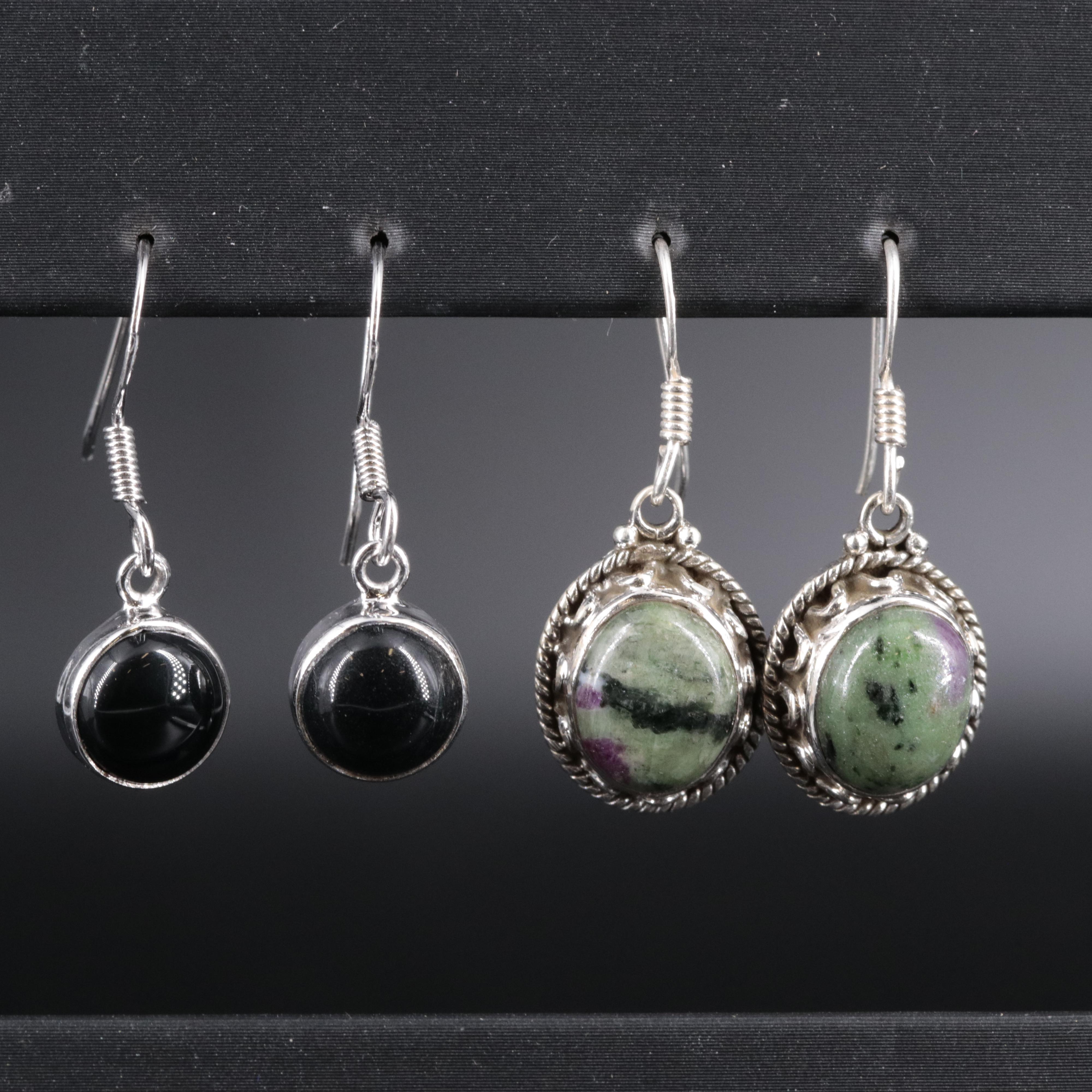 2-Piece Sterling Dangle Earrings Set Featuring Ruby Zoisite