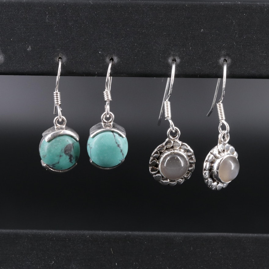 2-Piece Sterling Drop Earrings Set Featuring Turquoise