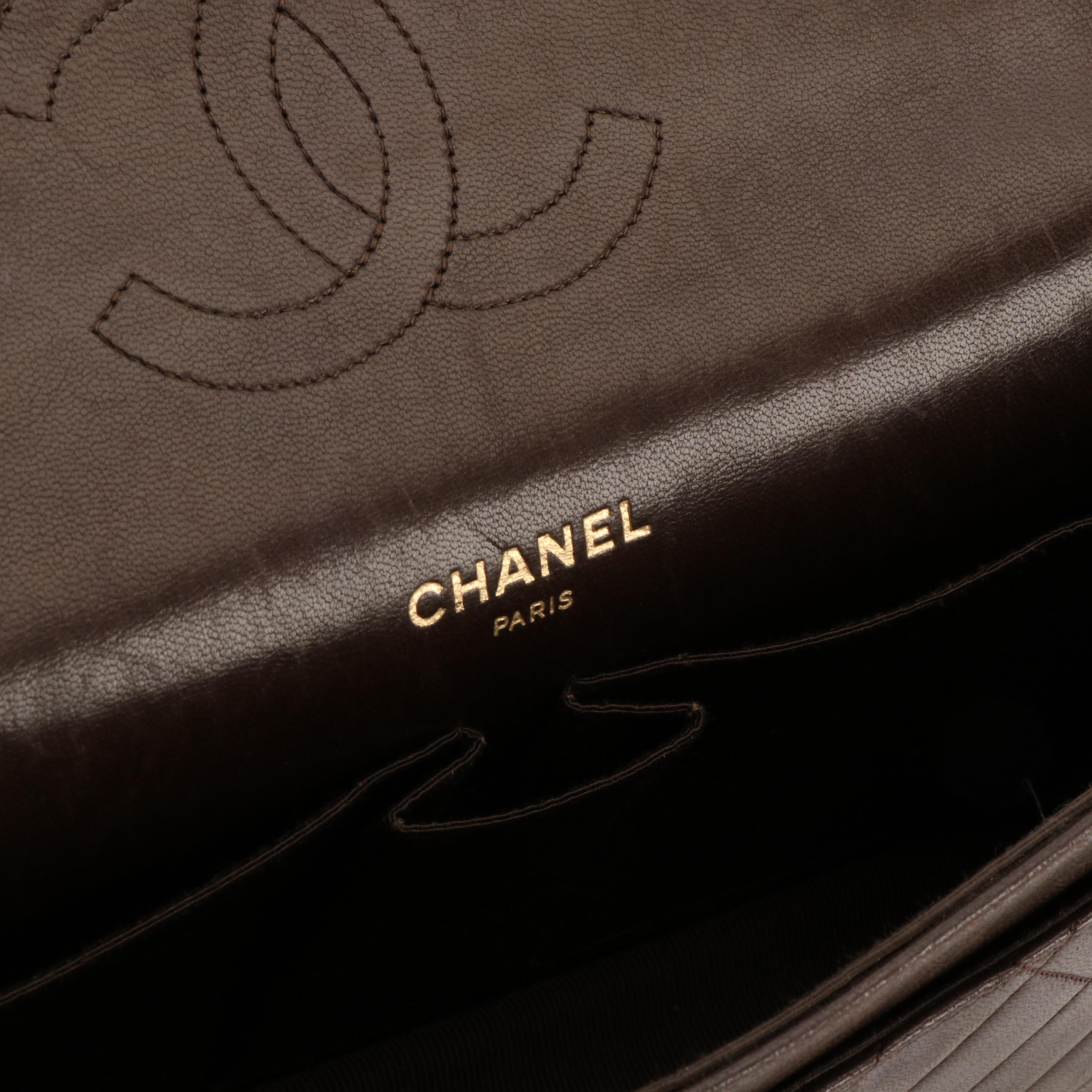 Chanel Classic Small Double-Flap Bag in Dark Brown Lambskin Leather with Box