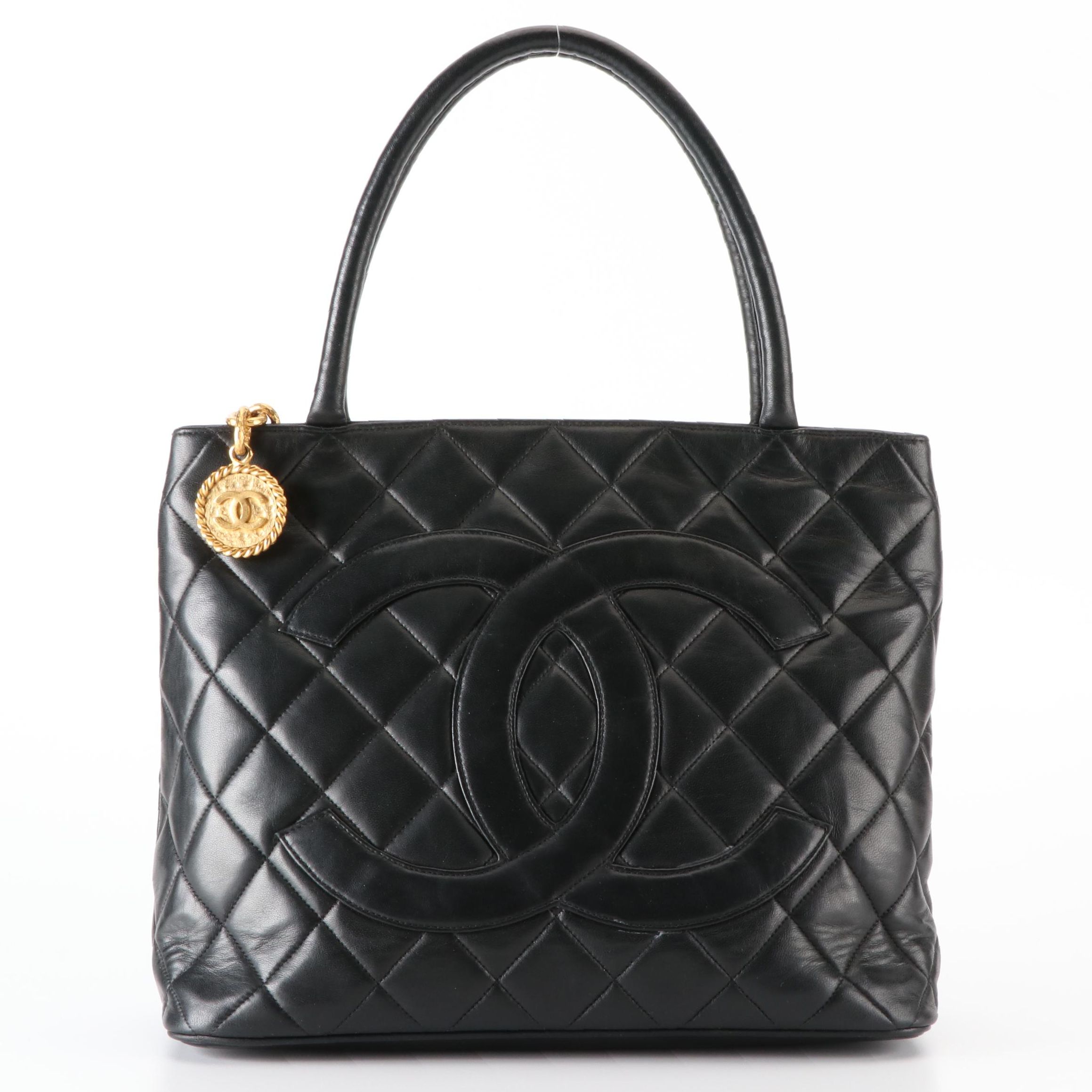 Chanel Medium Gold Medallion Tote in Quilted Black Lambskin Leather