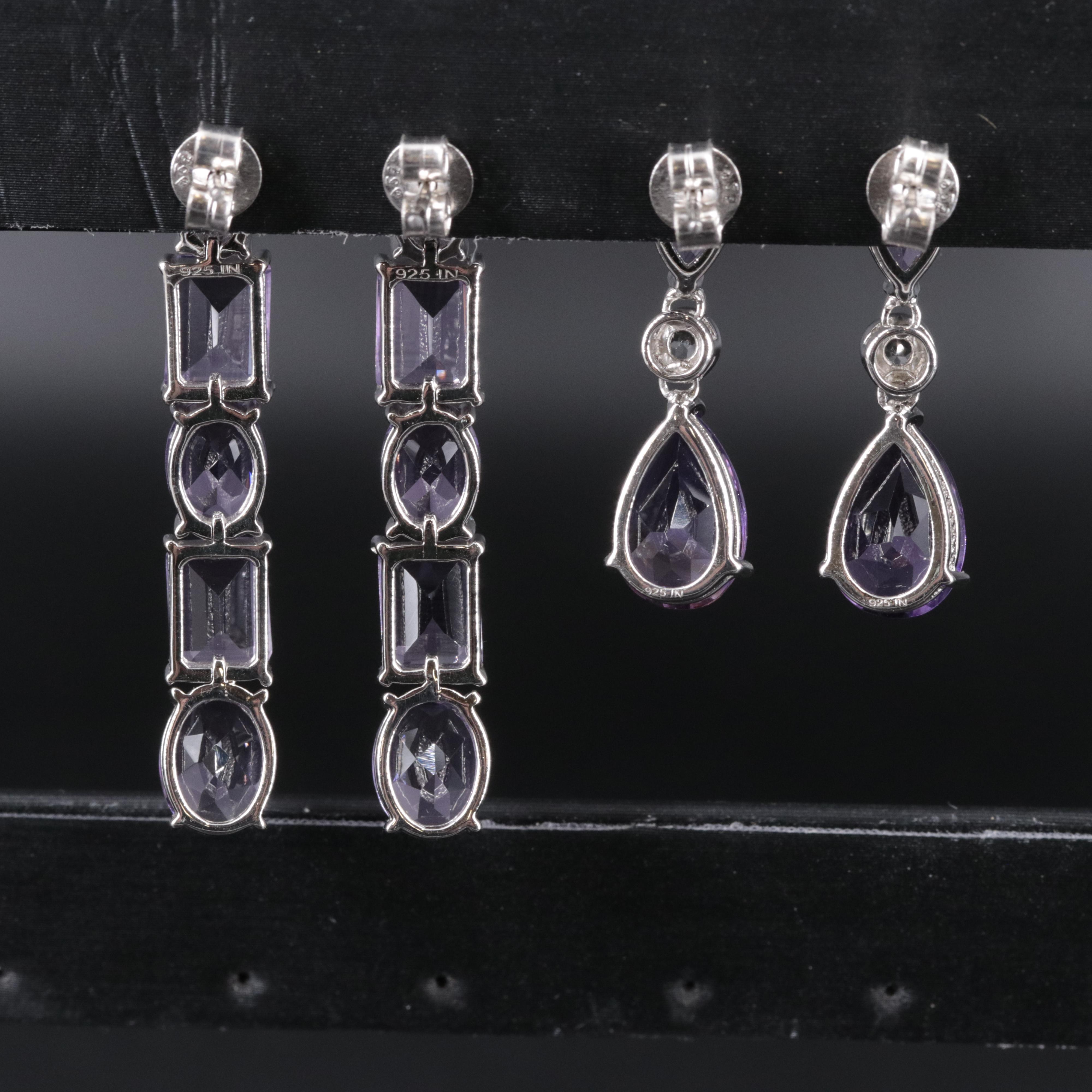 2-Piece Sterling Amethyst Dangle Earrings Set