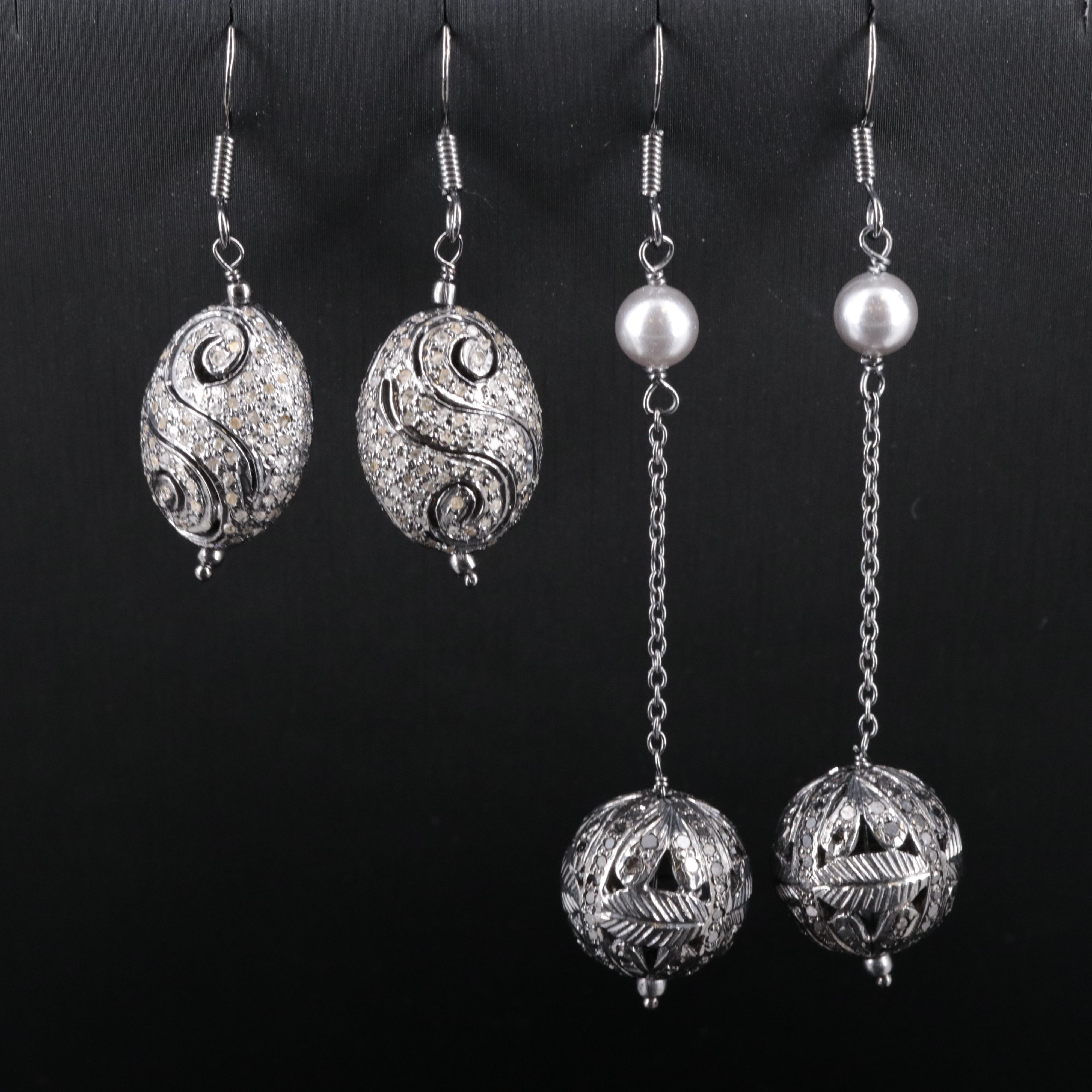 2-Piece Sterling Diamond Dangle and Drop Earrings Set