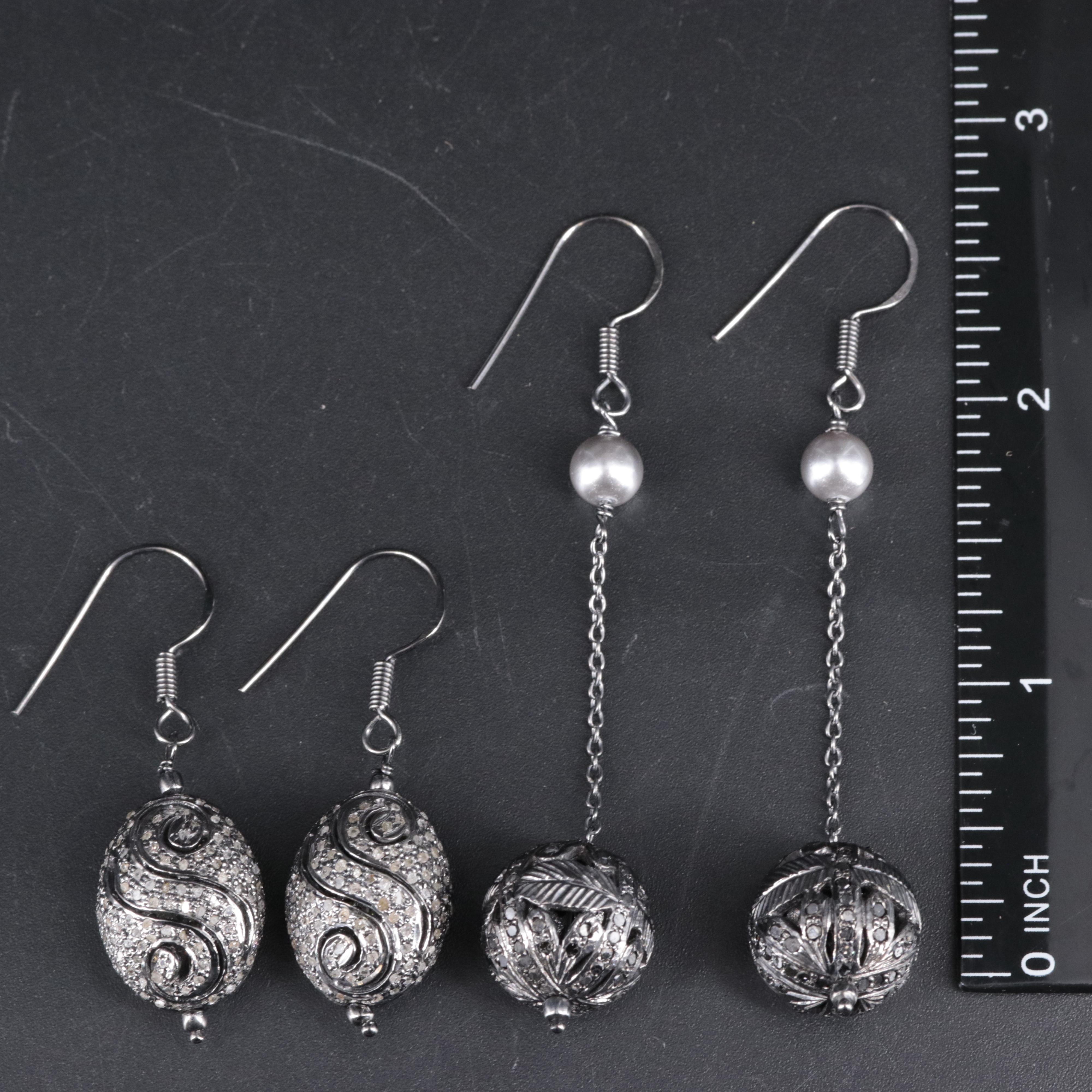 2-Piece Sterling Diamond Dangle and Drop Earrings Set