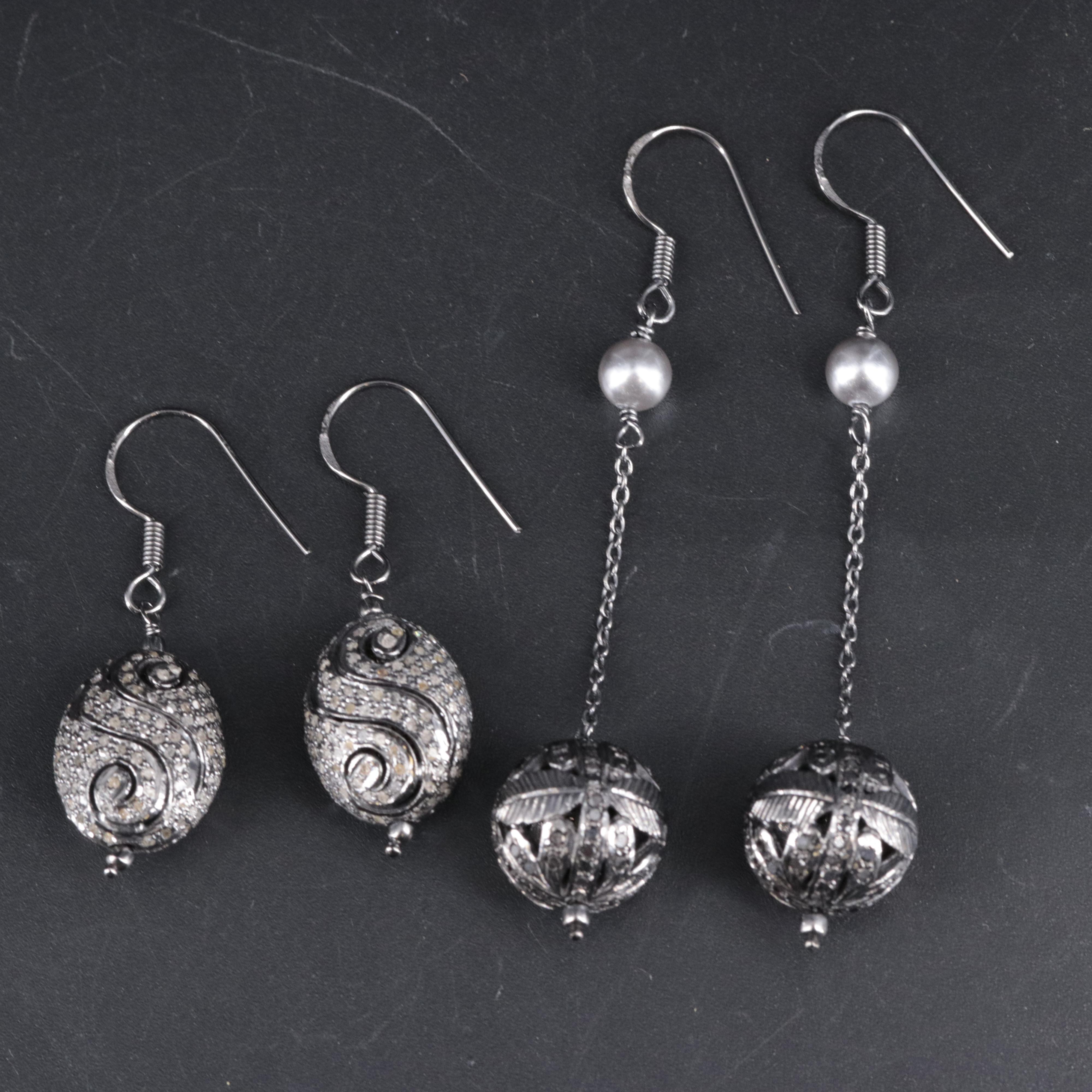 2-Piece Sterling Diamond Dangle and Drop Earrings Set