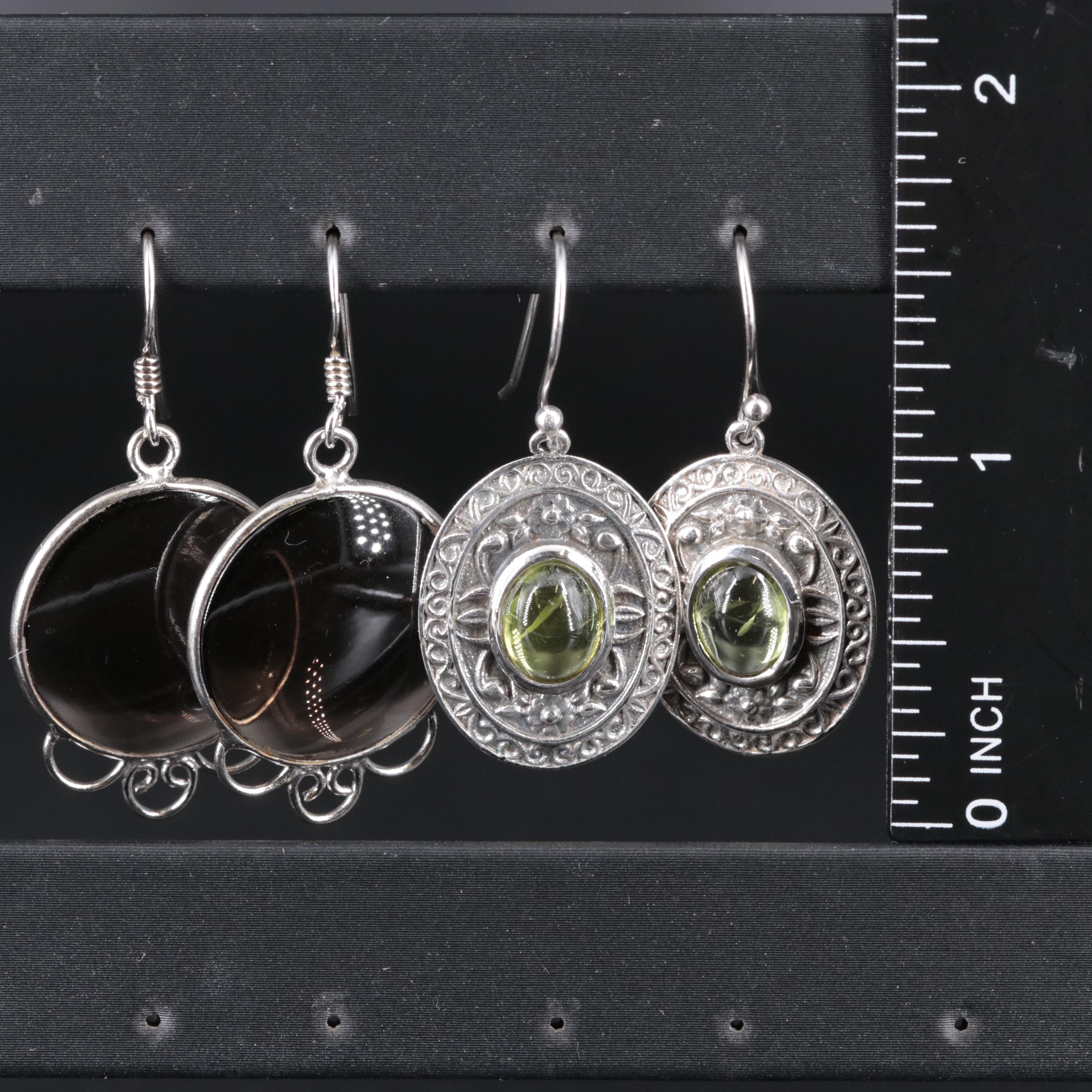 2-Piece Sterling Dangle Earrings Set Featuring Smoky Quartz and Peridot