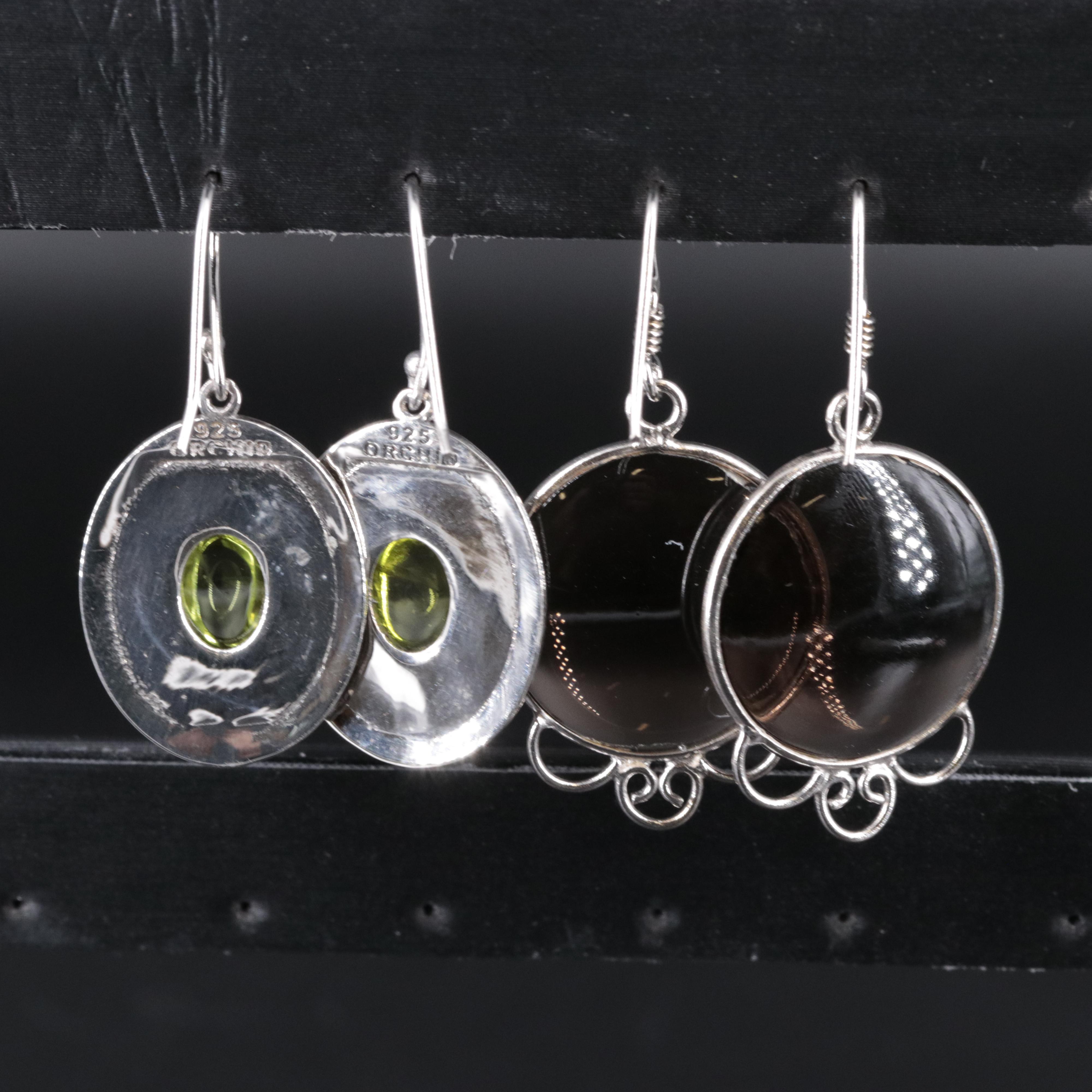 2-Piece Sterling Dangle Earrings Set Featuring Smoky Quartz and Peridot