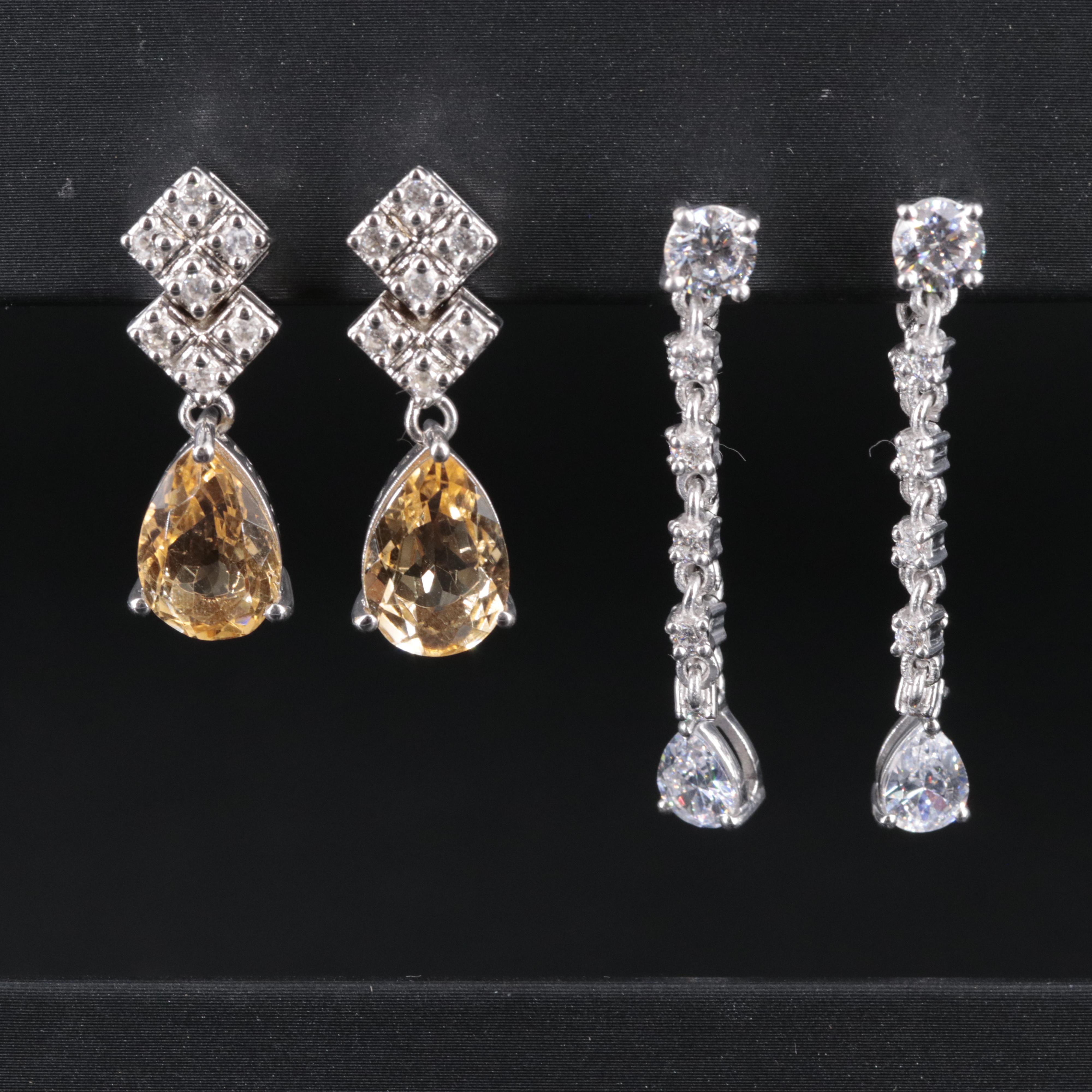 2-Piece Sterling Dangle Earrings Set Featuring Cubic Zirconia