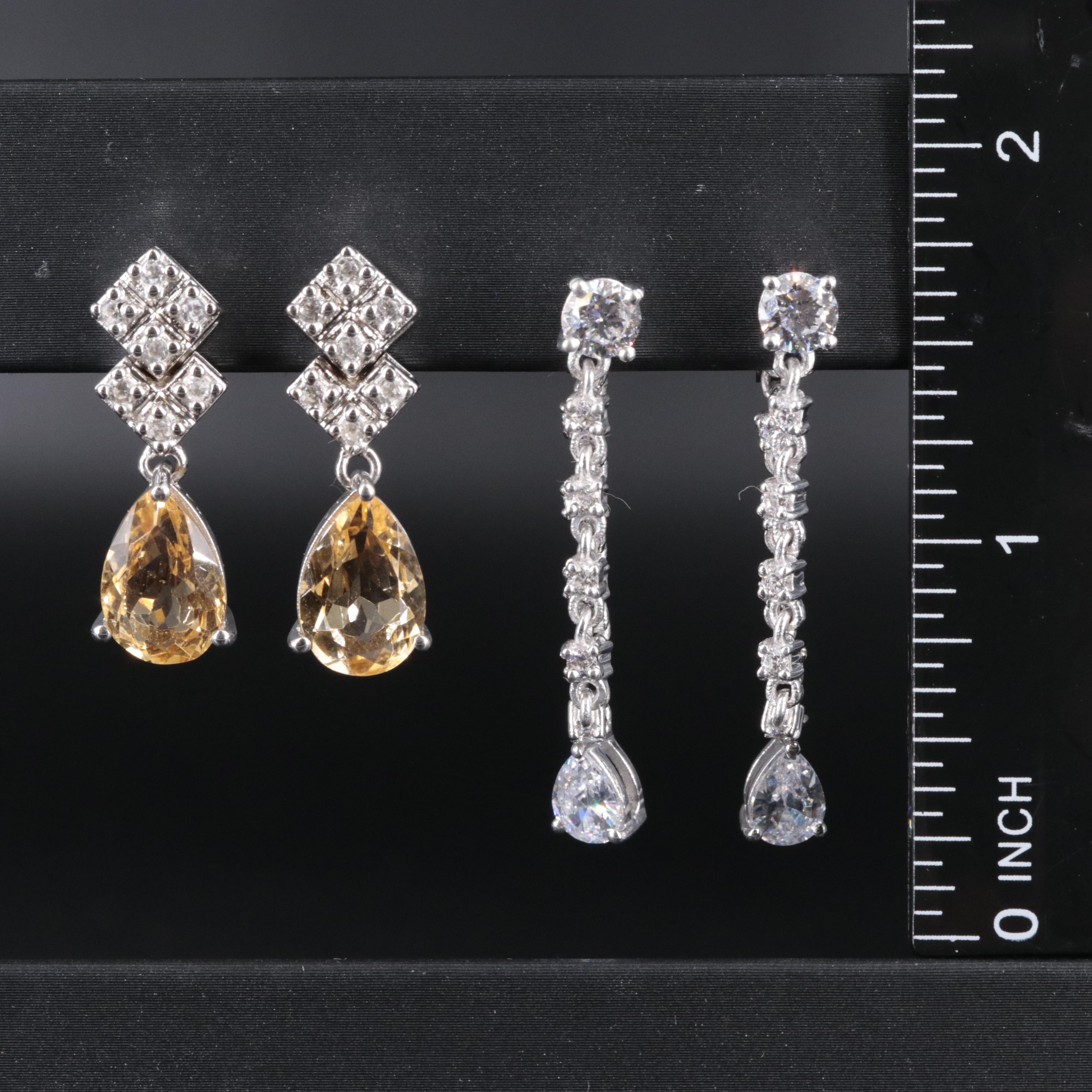 2-Piece Sterling Dangle Earrings Set Featuring Cubic Zirconia