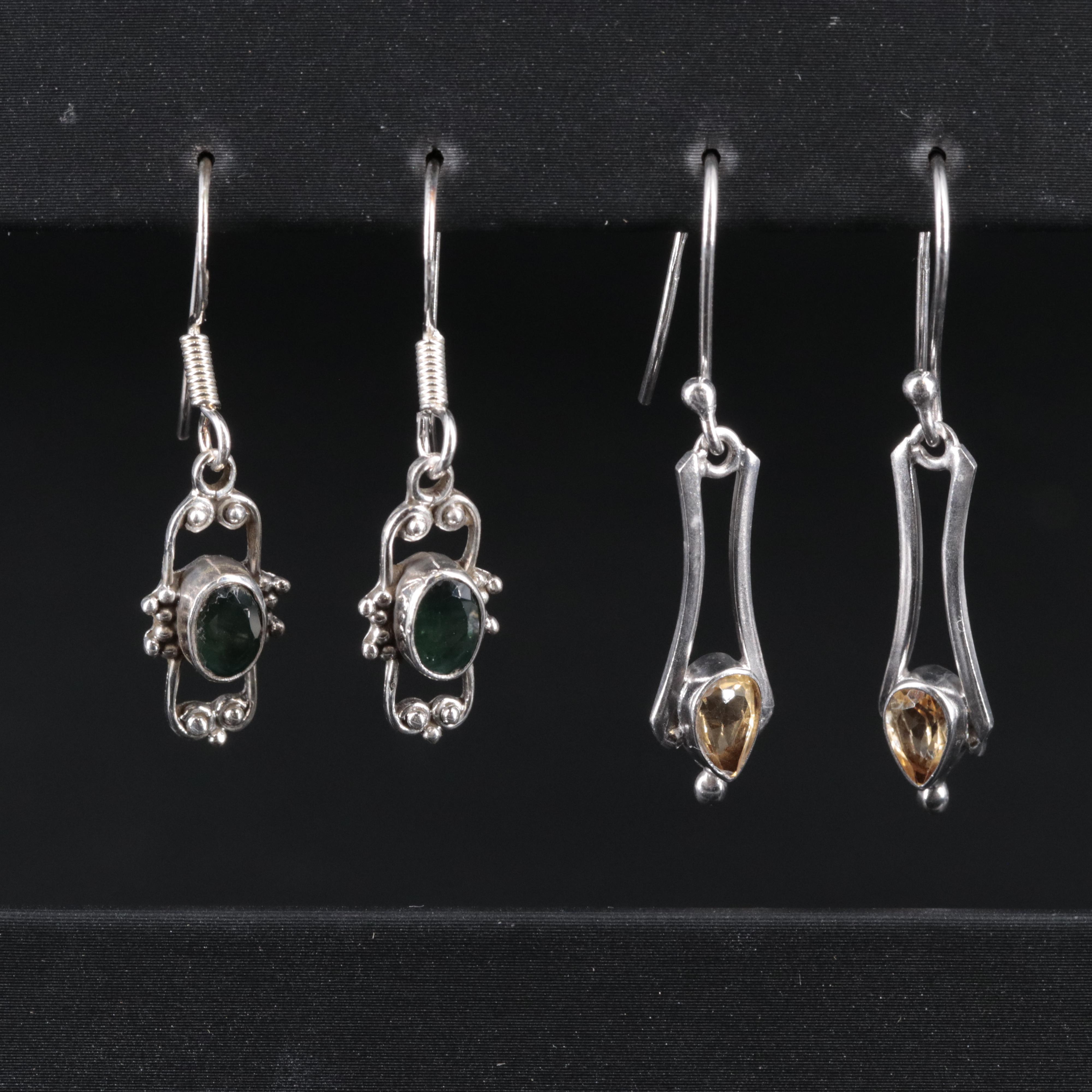 2-Piece Sterling Dangle Earrings Set Featuring Sapphire and Citrine