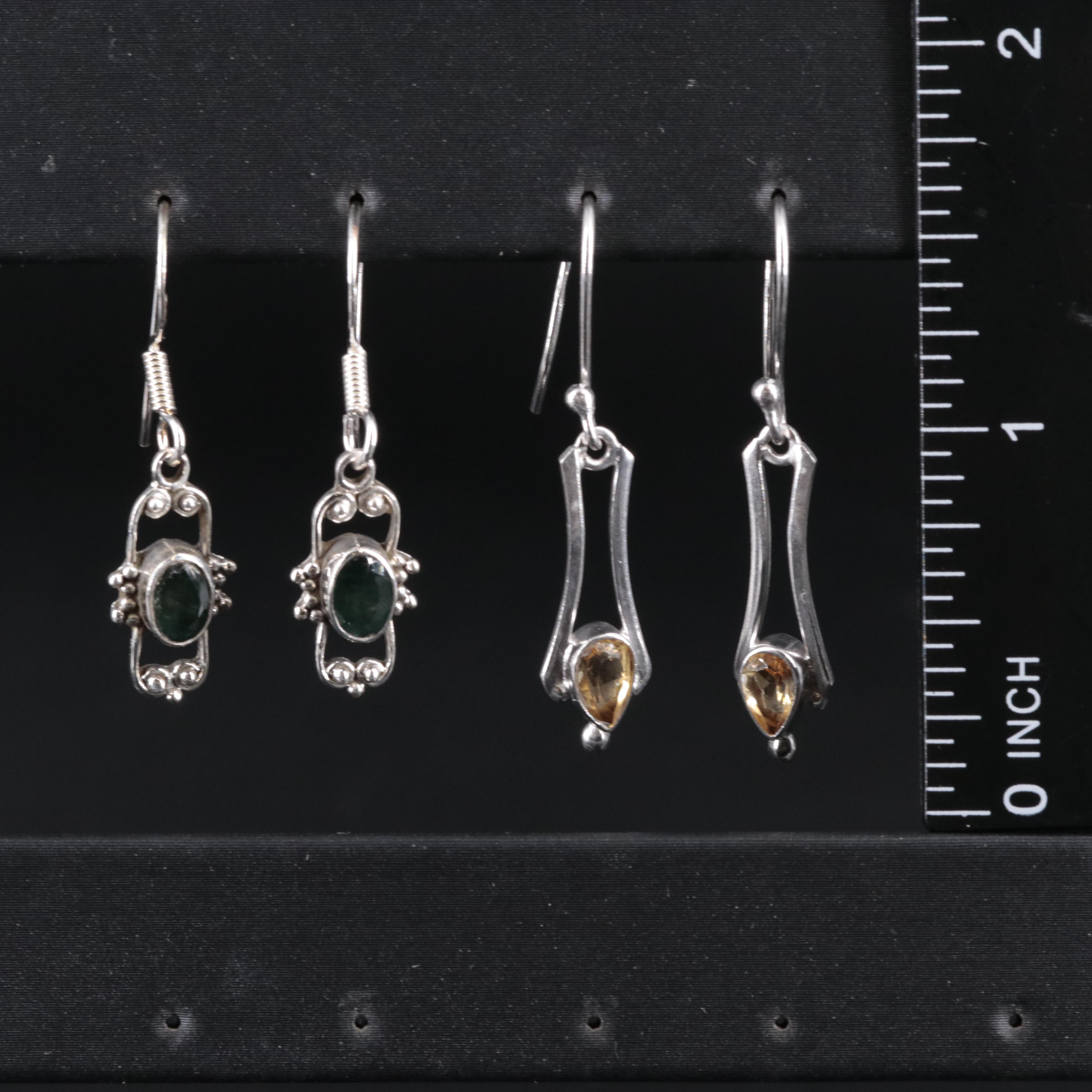 2-Piece Sterling Dangle Earrings Set Featuring Sapphire and Citrine