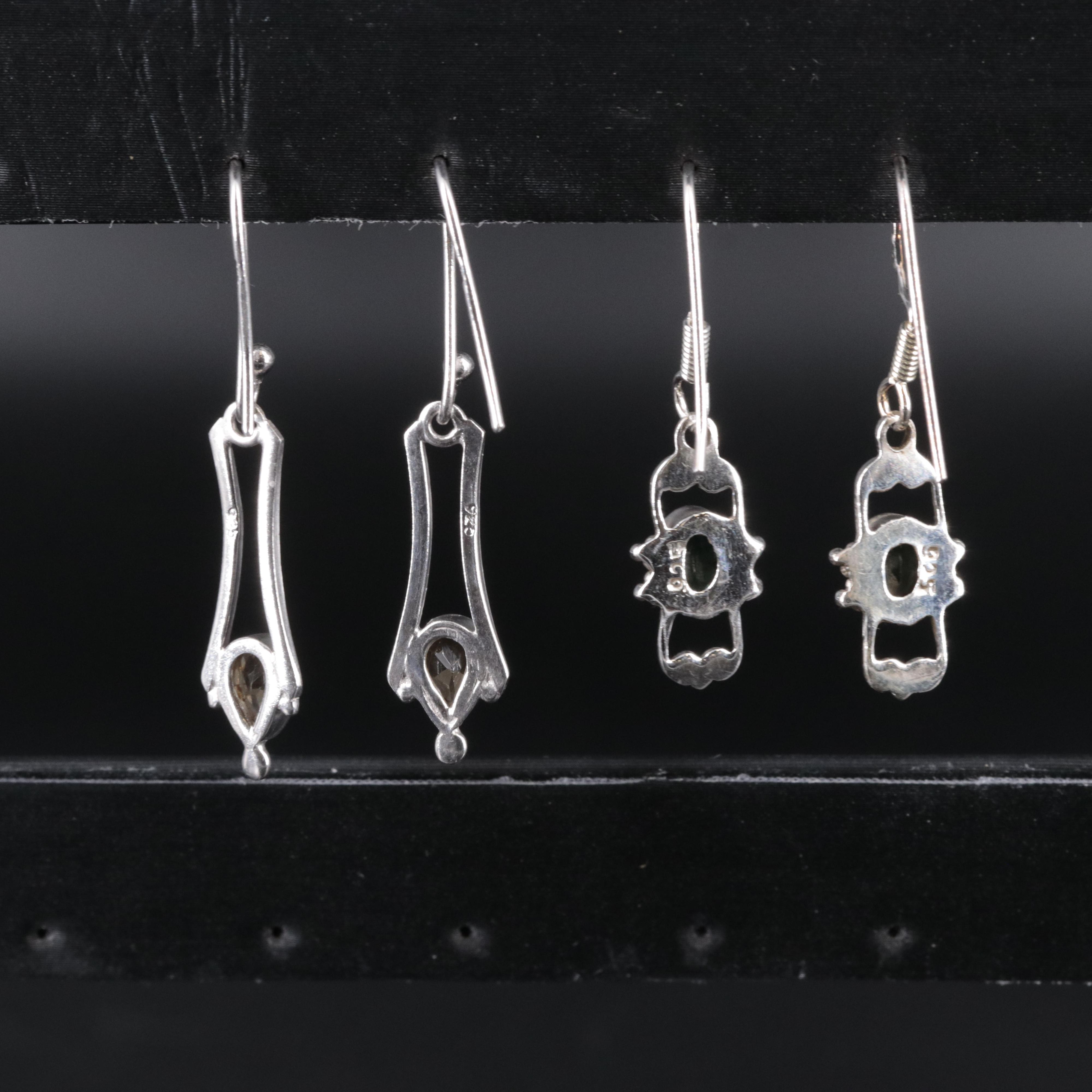 2-Piece Sterling Dangle Earrings Set Featuring Sapphire and Citrine