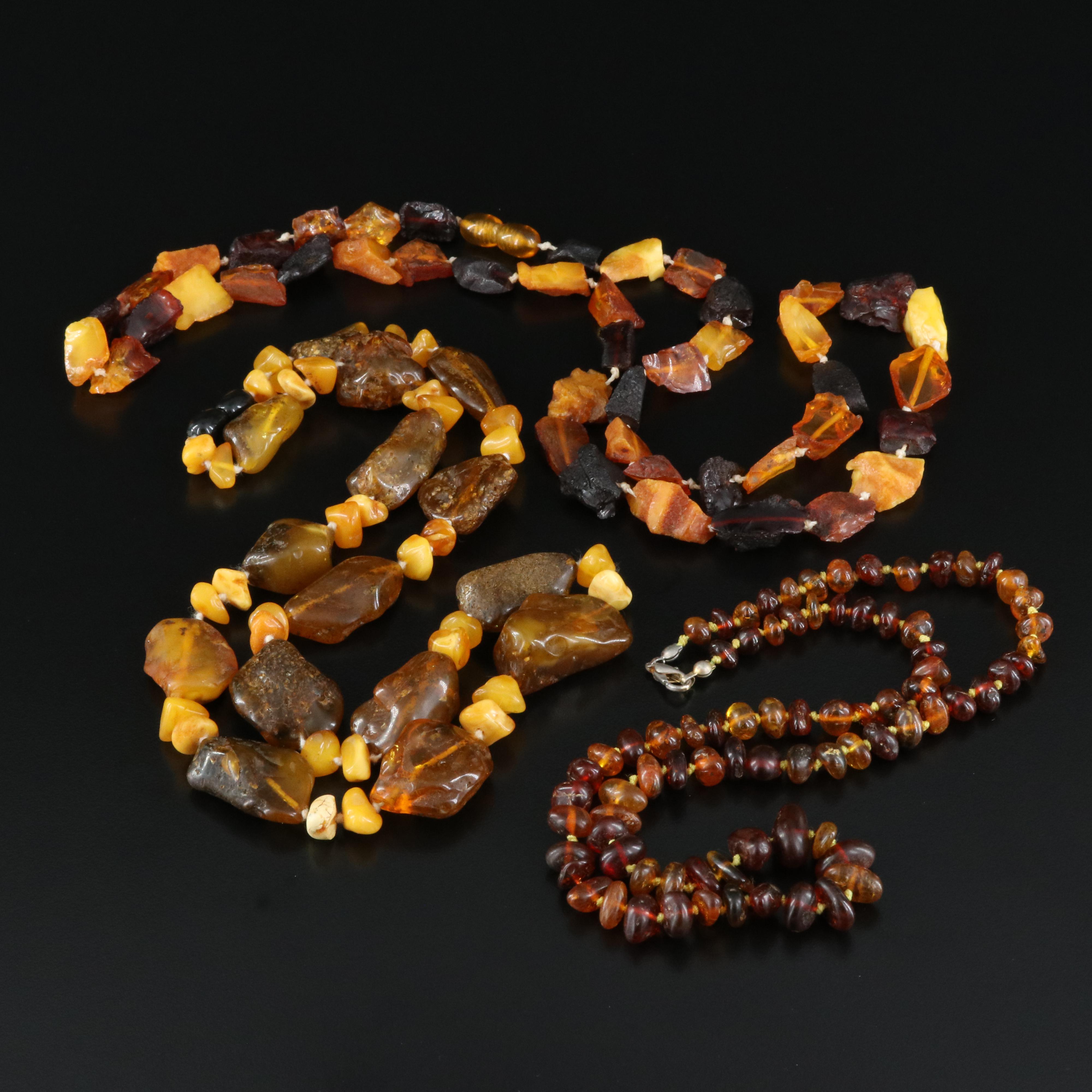 Trio of Tumbled Amber and Copal Necklaces