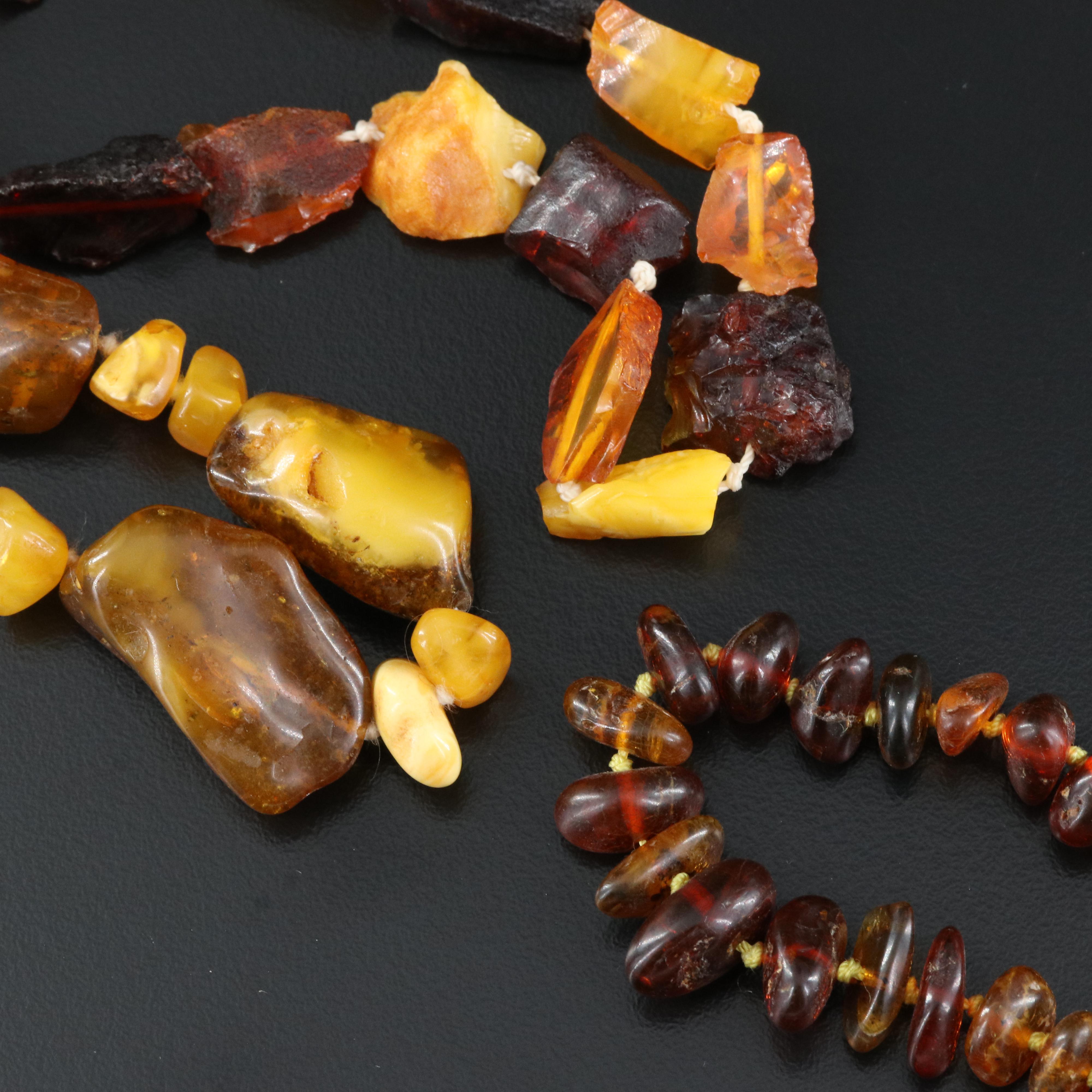 Trio of Tumbled Amber and Copal Necklaces