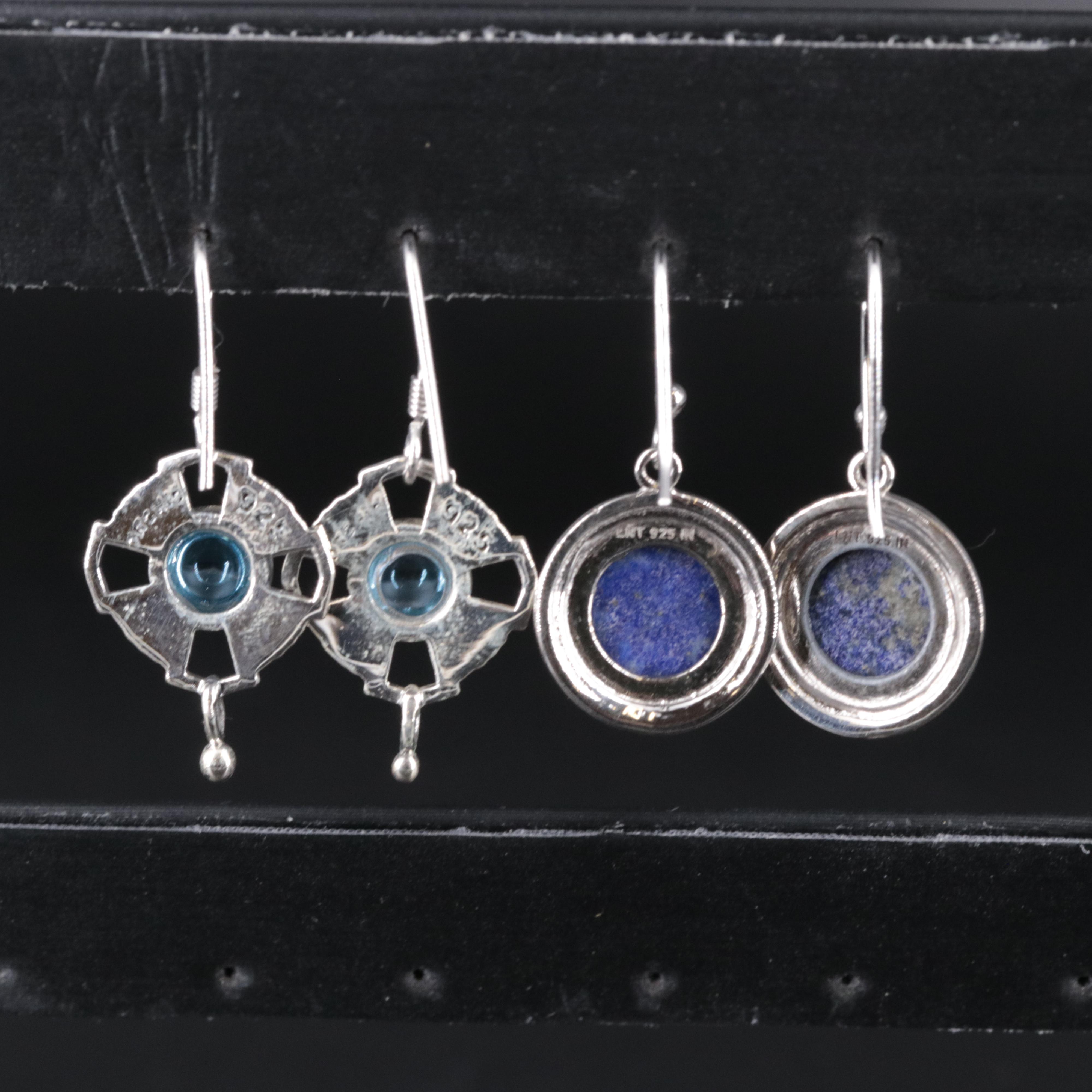 2-Piece Sterling Drop Earrings Set Featuring Lapis Lazuli and Topaz