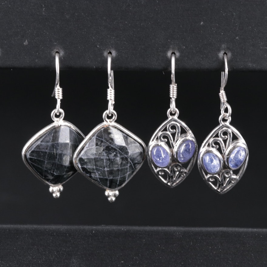 2-Piece Sterling Gemstone Drop Earrings Set